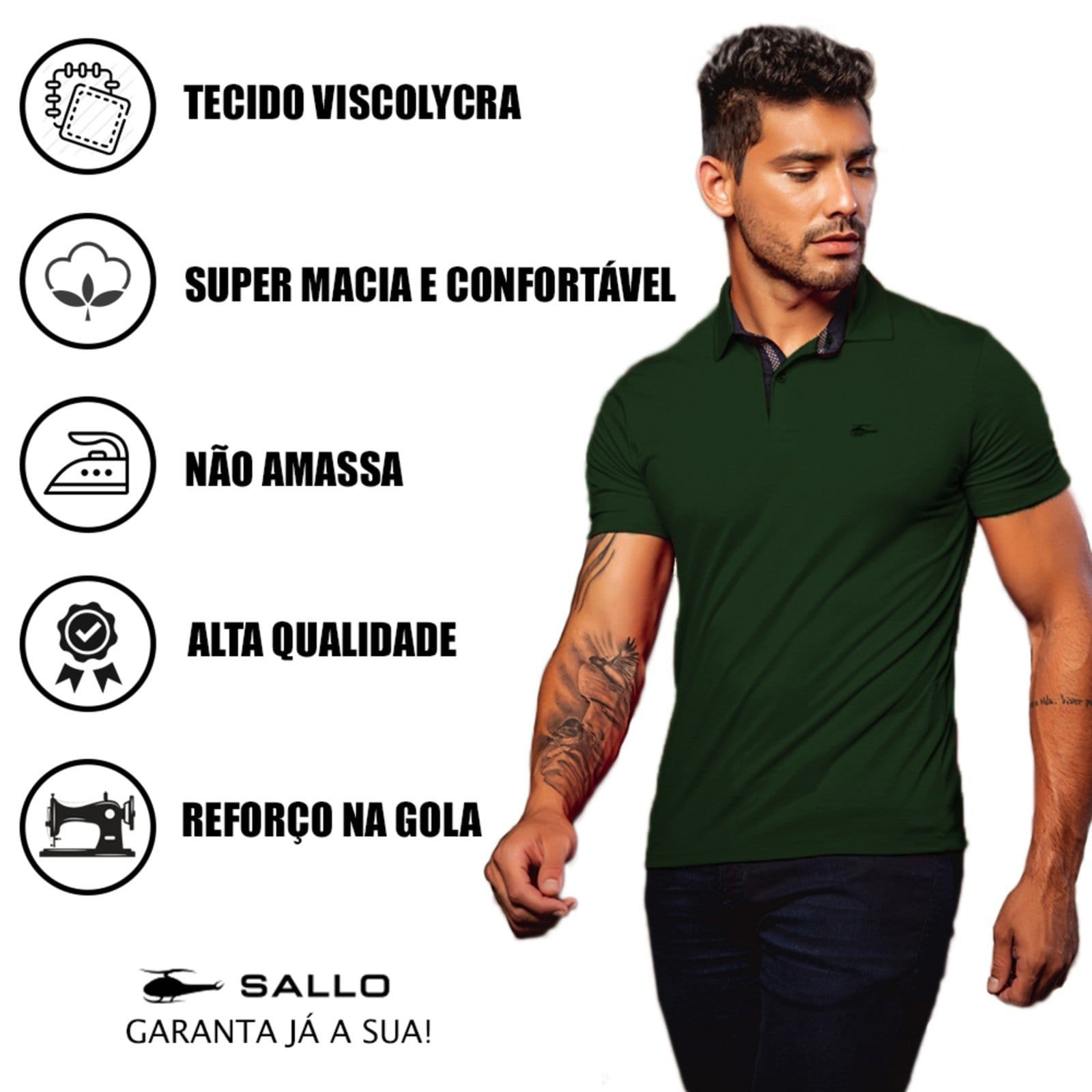 Camiseta Polo Masculina Básica Sallo Premium Escuro - 2