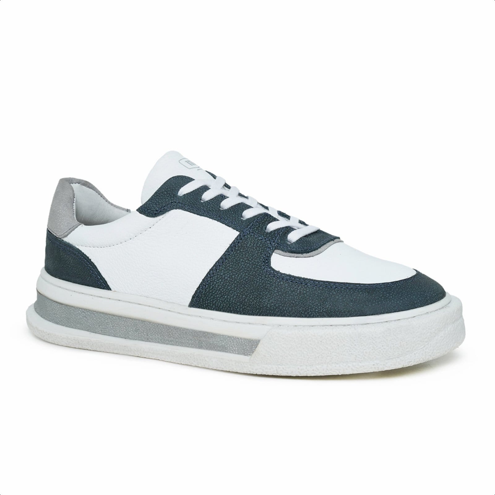 Tênis Casual em Couro Branco e Azul Malbork com sola de Borracha 30301BC