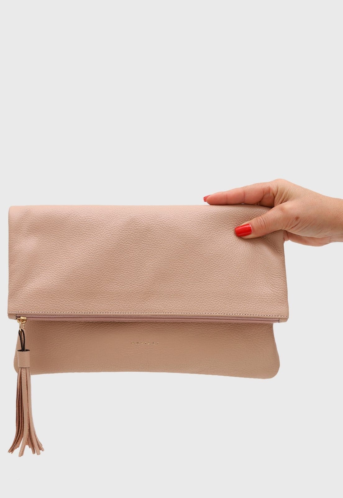 Vista 2 Bolsa Carteira Clutch Couro Mariart Hibisco Creme Mariart bege