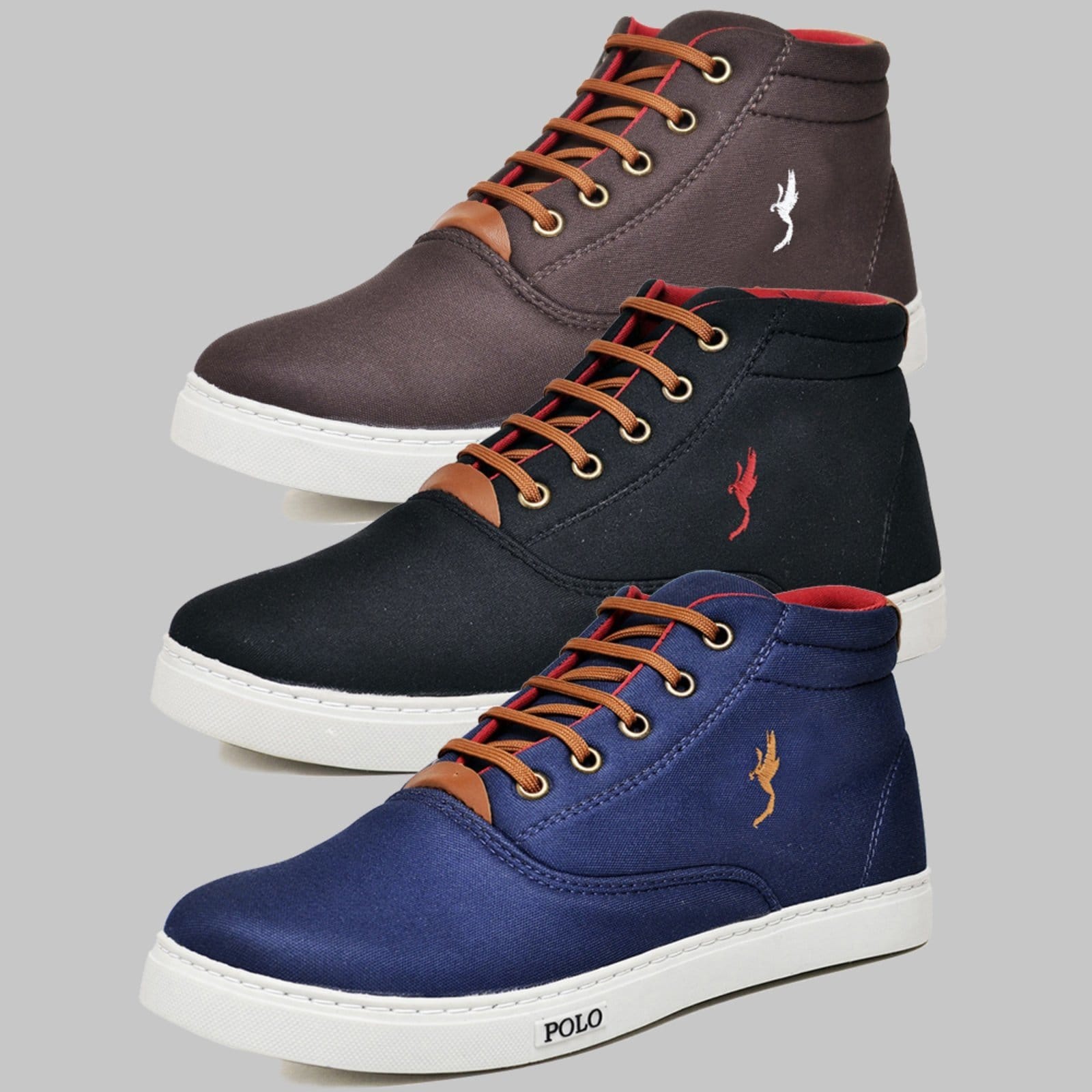 Kit 3 Pares Sapatênis Casual Botinha Masculino Polo Preto/Azul/Café