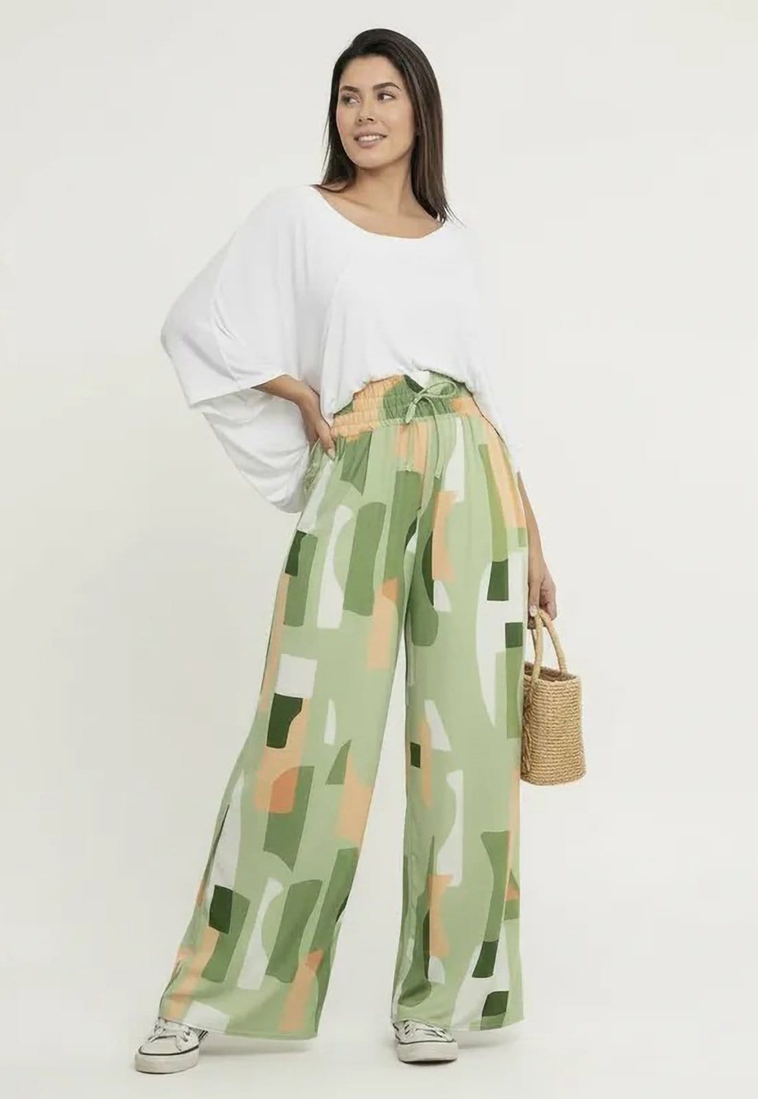 Vista 2 Calça CabanaFree Pantalona Elastic Estampa Oliveira Organic Cabanafree estampado