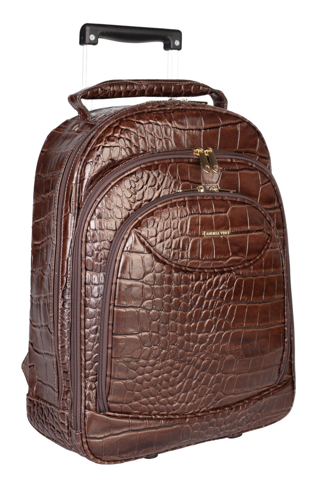 Vista 2 Mochila feminina com carrinho de couro croco Veneza Andrea Vinci café