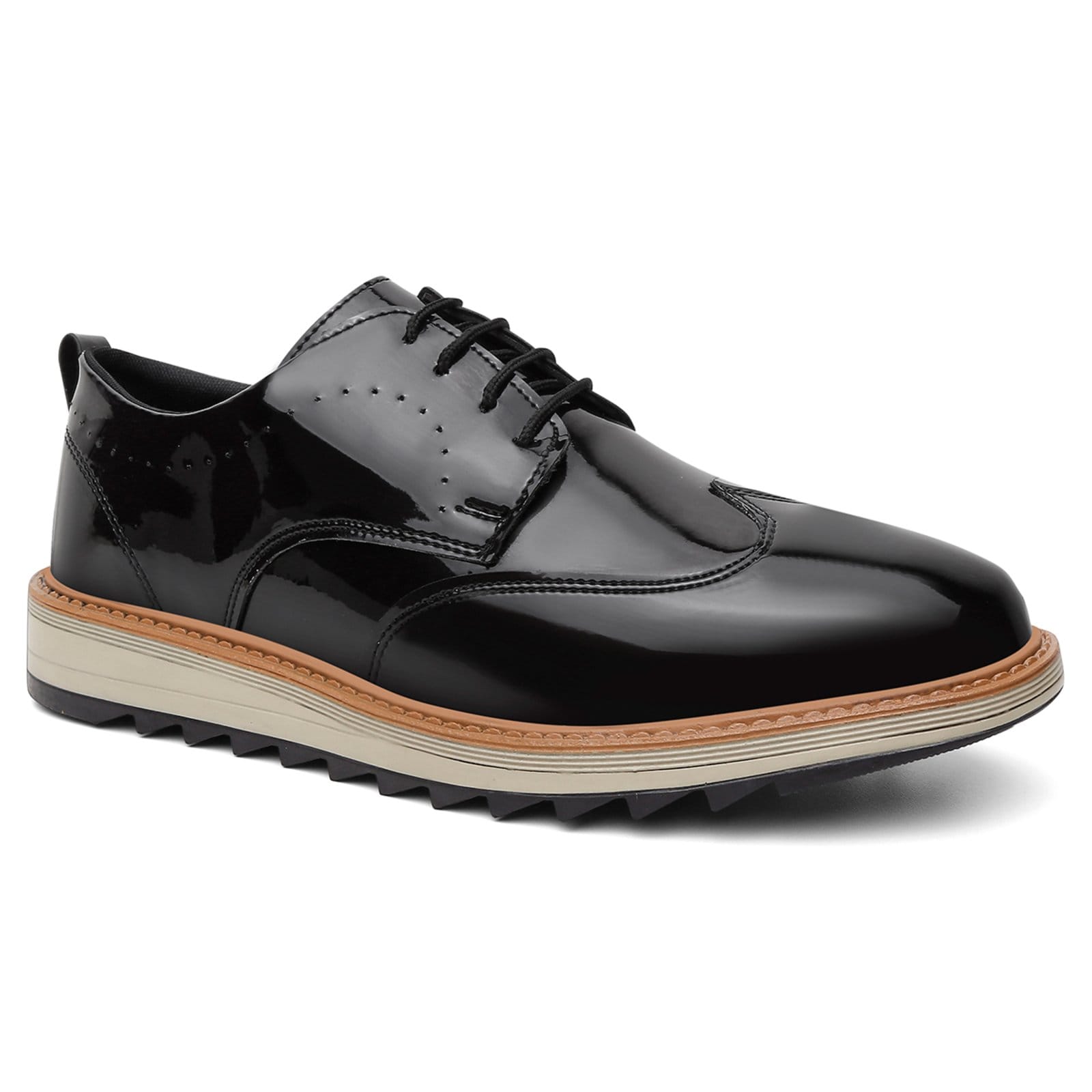 Sapato Oxford Casual Derby Tratorado Masculino Verniz