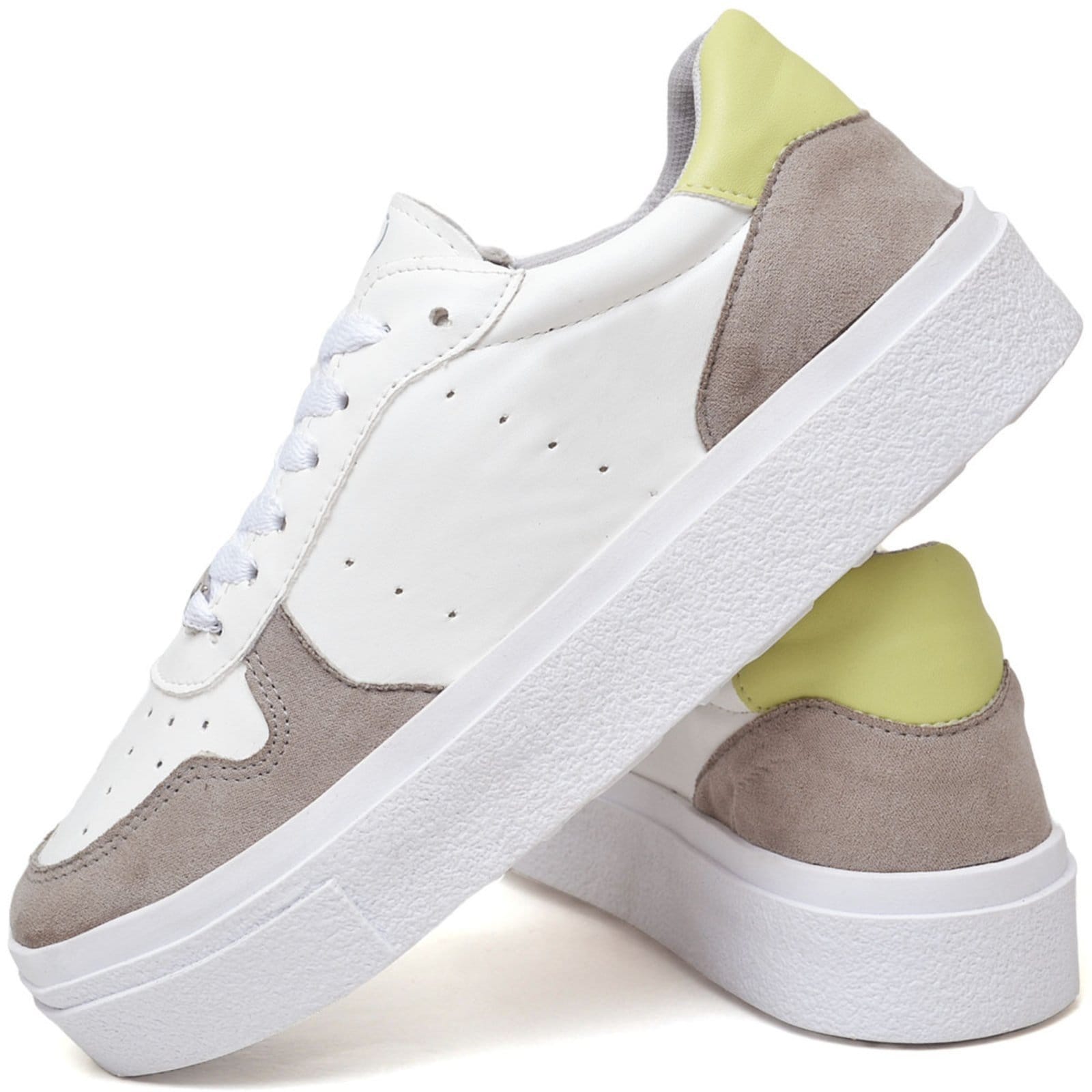 Vista 2 Tênis Feminino Branco Sola Alta em Camurça e Verniz Polo Blu do ao 40 Polo Blu branco blu