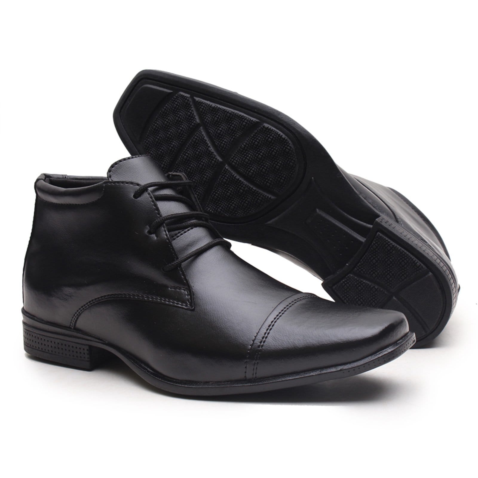Vista 2 Bota Botinha Social Masculino Clássico Amarrar Miletto preto
