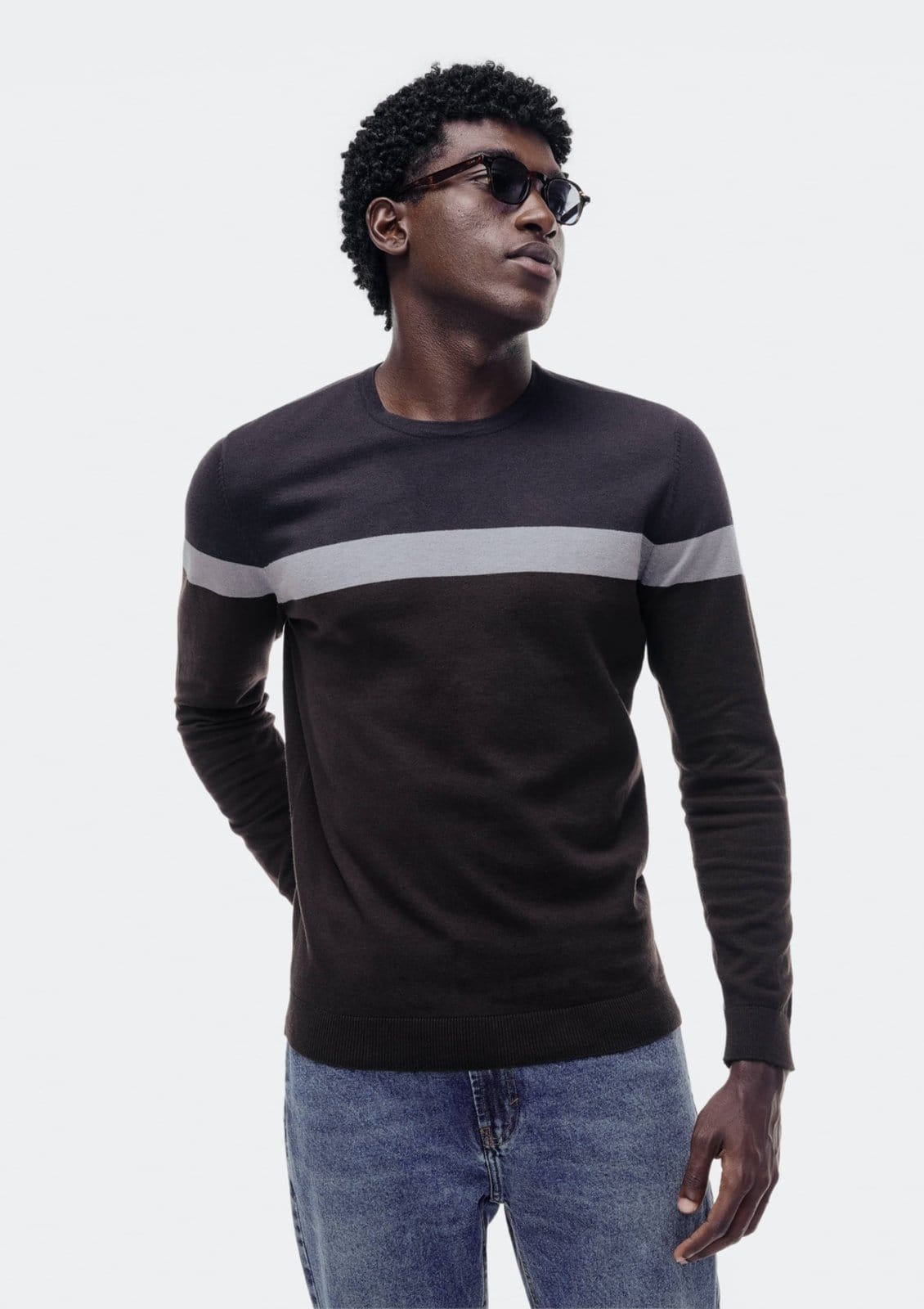 Blusão Masculino Listrado Em Tricô Fio Tinto