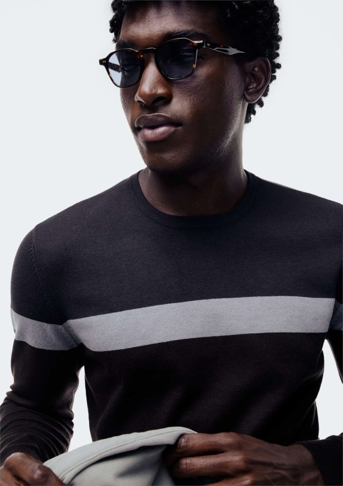 Vista 2 Blusão Masculino Listrado Em Tricô Fio Tinto Hering azul