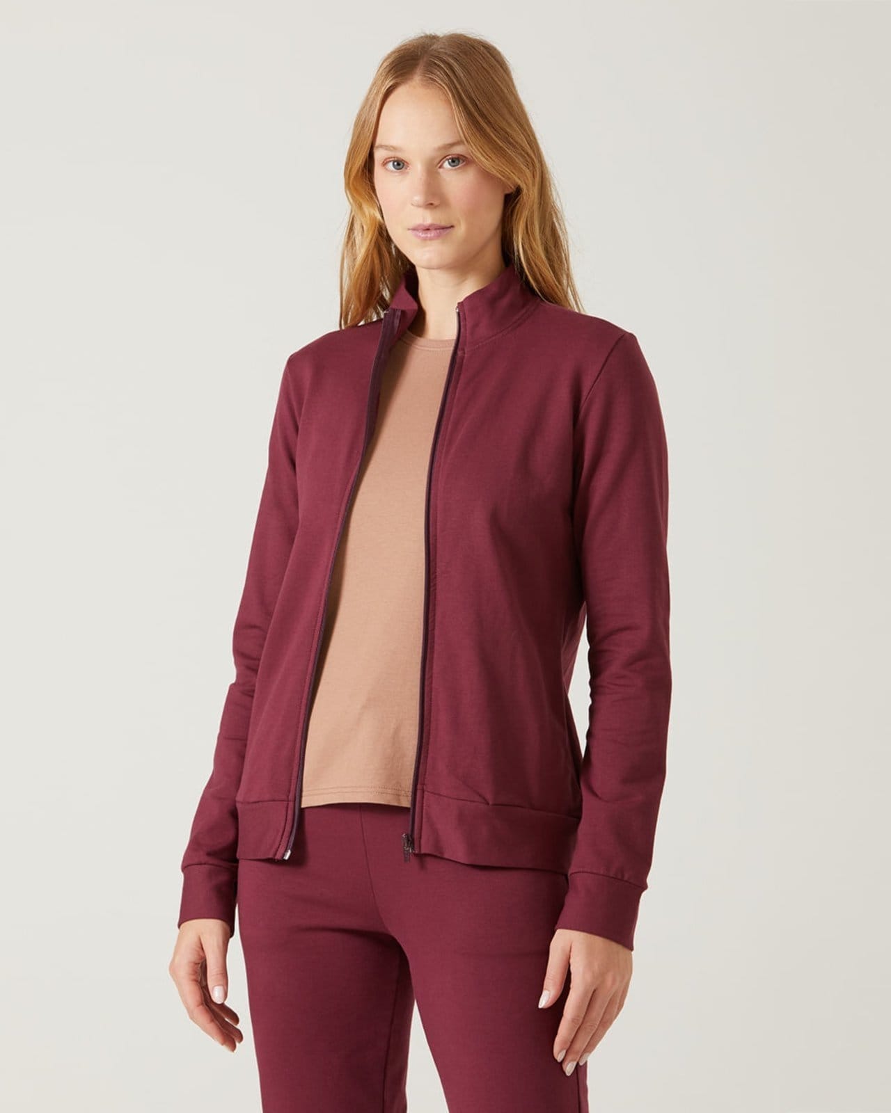 Vista 2 Jaqueta Básica Feminina Gola Alta Moletom Stretch Flanelado Malwee vinho