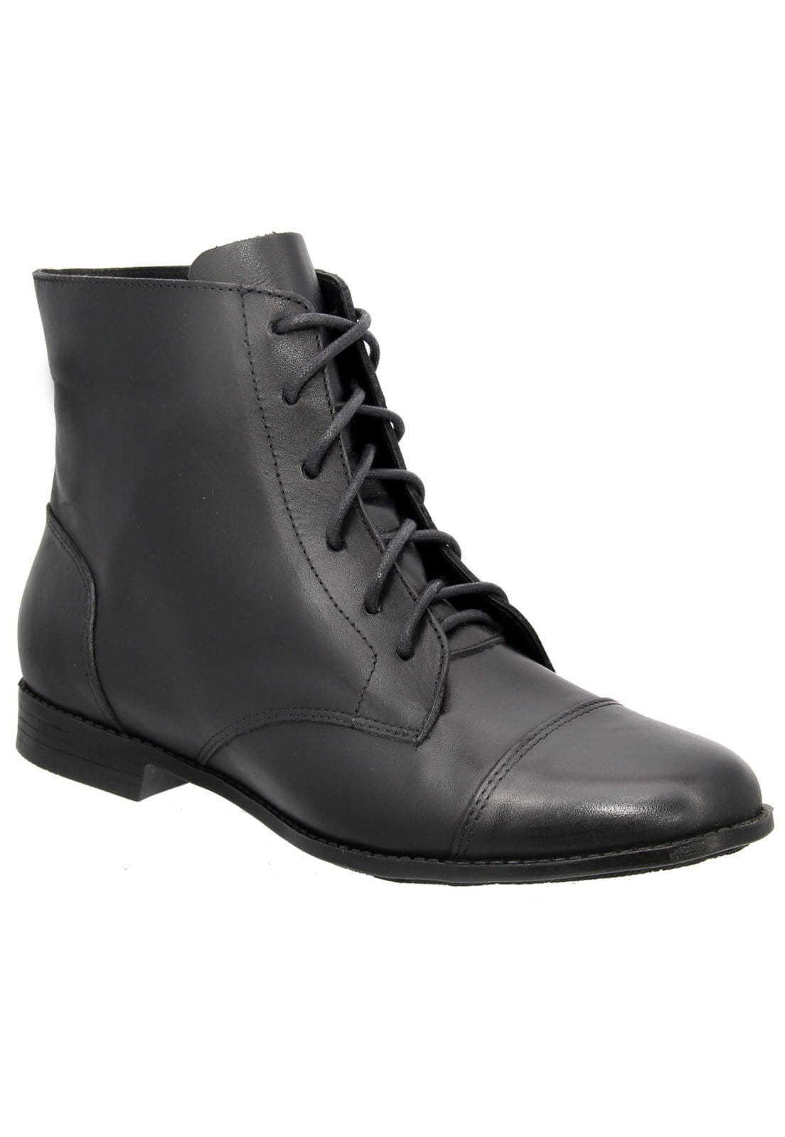 Bota em Couro Salto Baixo Amarrar Maria Paula Cano Curto