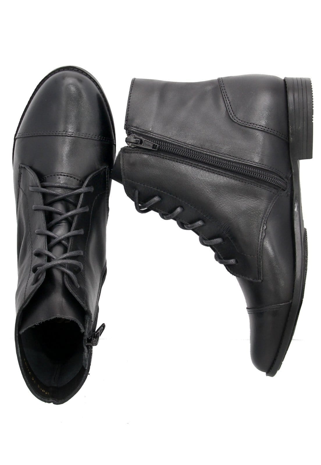 Vista 2 Bota em Couro Salto Baixo Amarrar Maria Paula Cano Curto MARIA PAULA preto