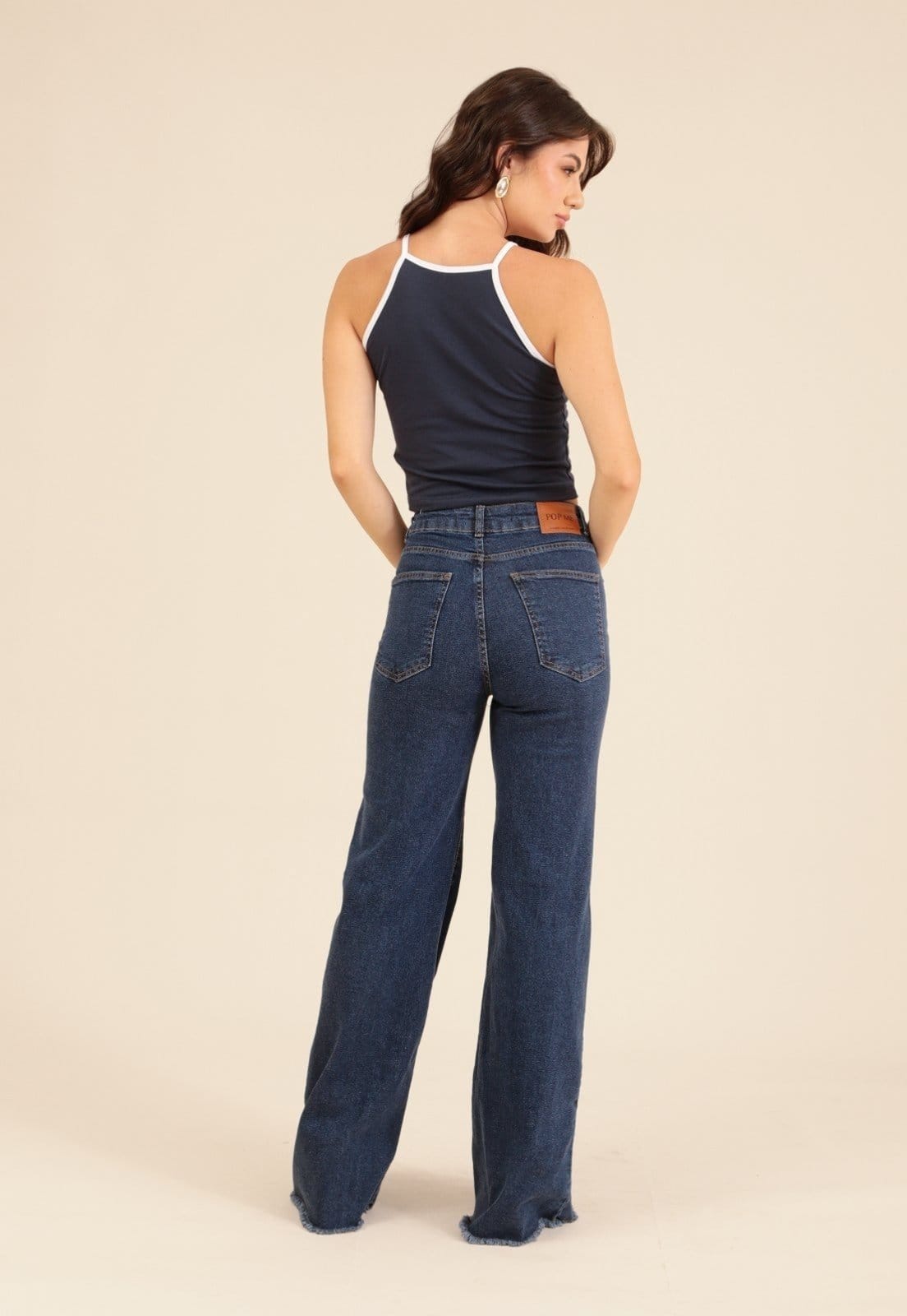 Vista 2 Calça Jeans Pop Me Wide Leg Com Elastano Escuro Pop Me azul