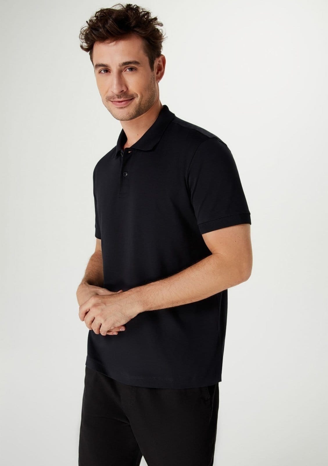 Vista 2 Camisa Polo Básica Masculina Em Algodão Pima Hering preto