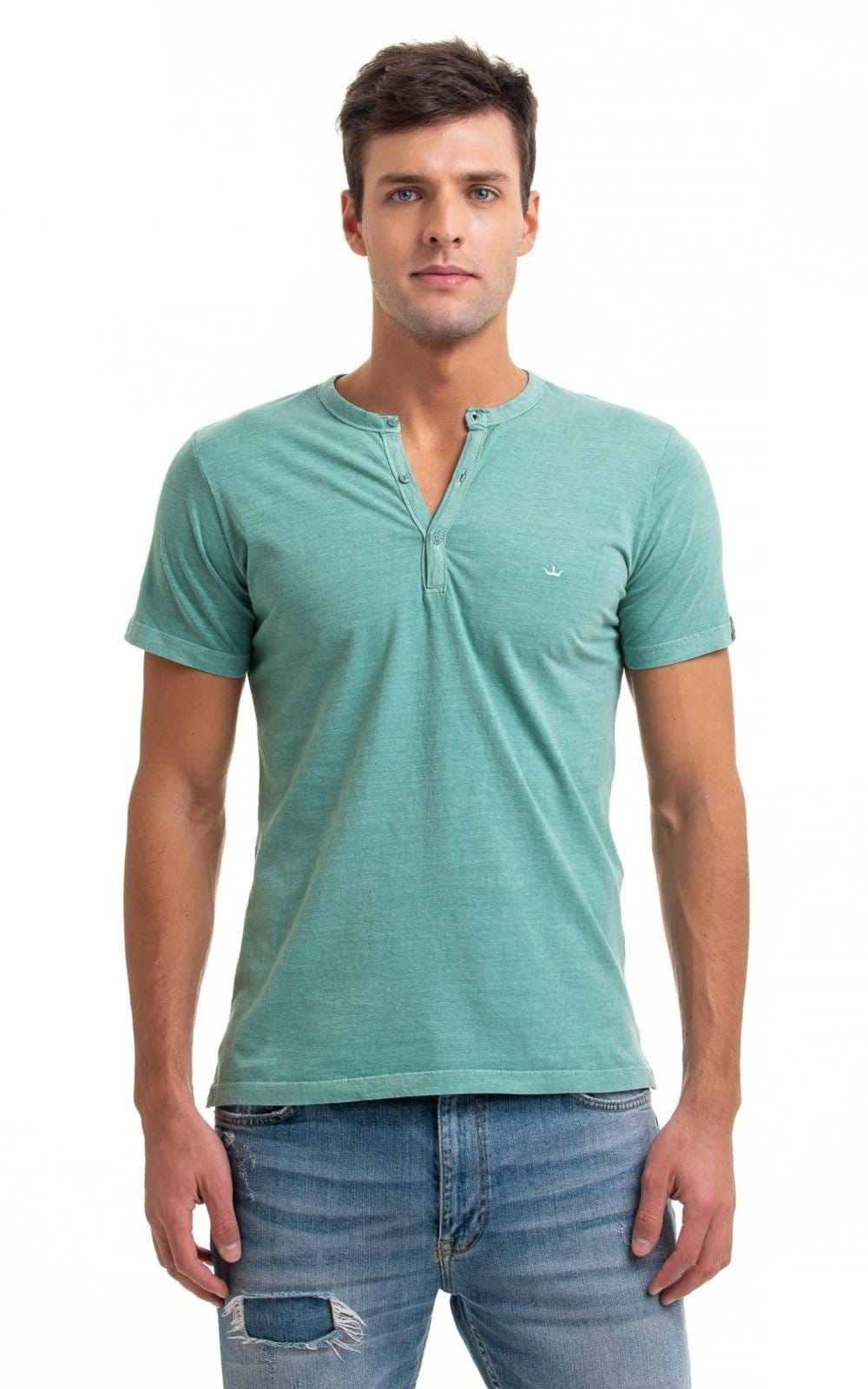 Camiseta Henley Aburguesia Slim Fit Verde Claro