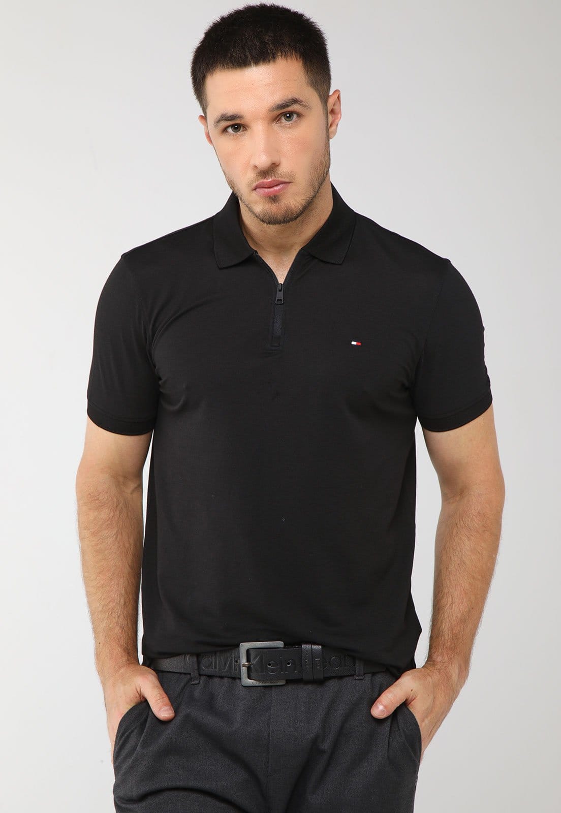 Camisa Polo Masculina Tommy Hilfiger Performance Piquet Preta