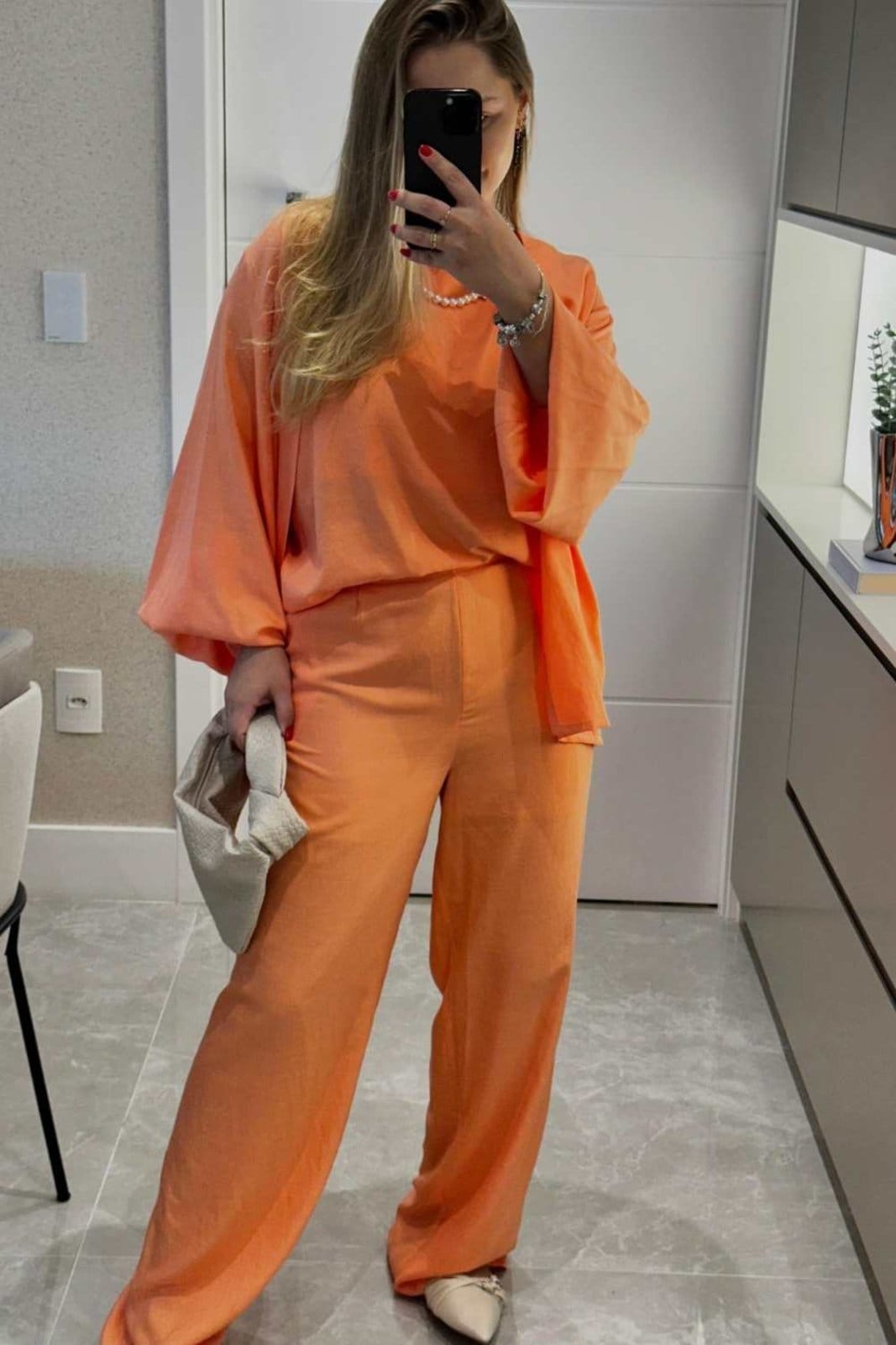 Vista 2 Calça Vanibele Viscolinho Goiaba Vanibele rosa