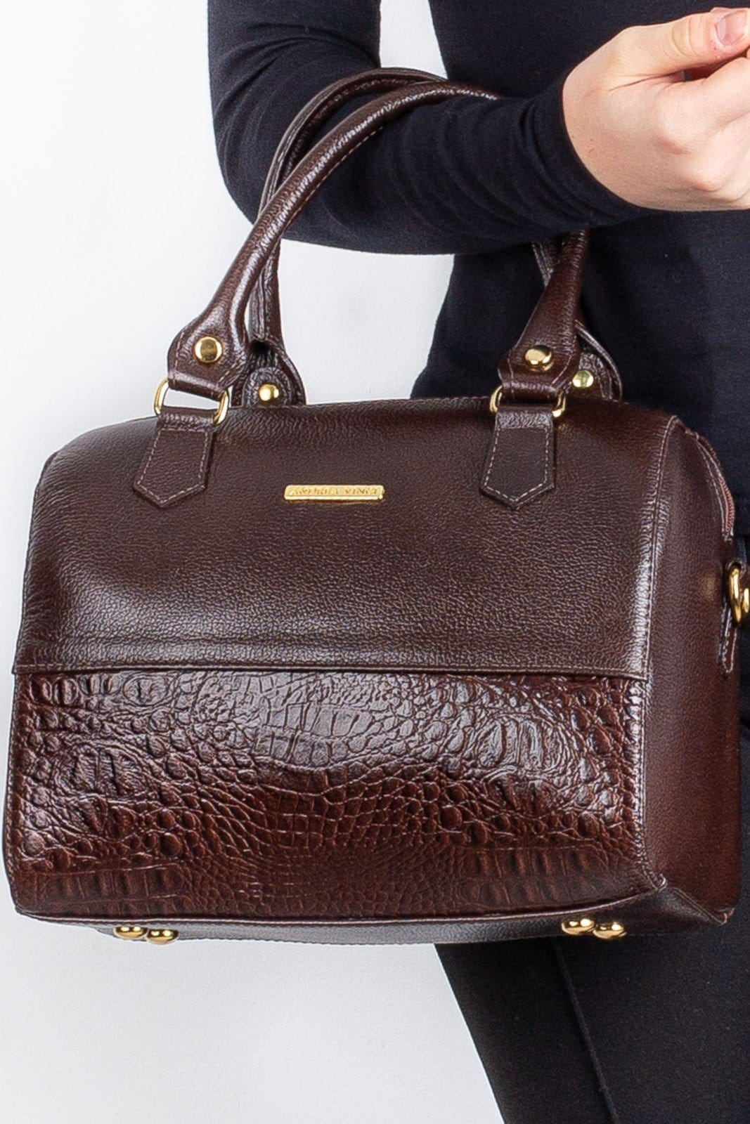 Bolsa Andrea Vinci Baú De Mão Em Couro Liso Sthefani - Café