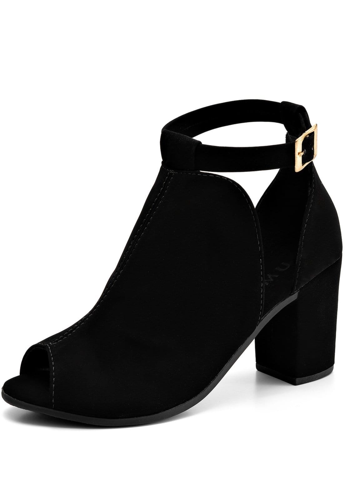 Vista 2 Sandália Ankle Boot Feminina Lumiss Bota Salto Grosso Fechada Confortável Nobuck LUMISS preto