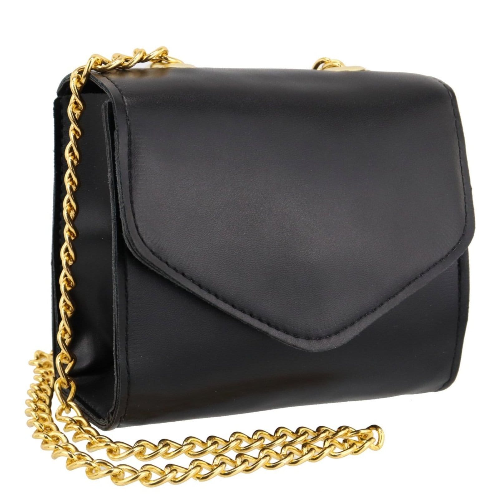 Bolsa Feminina Pequena Lavini Metalizada de Alça Corrente Preta