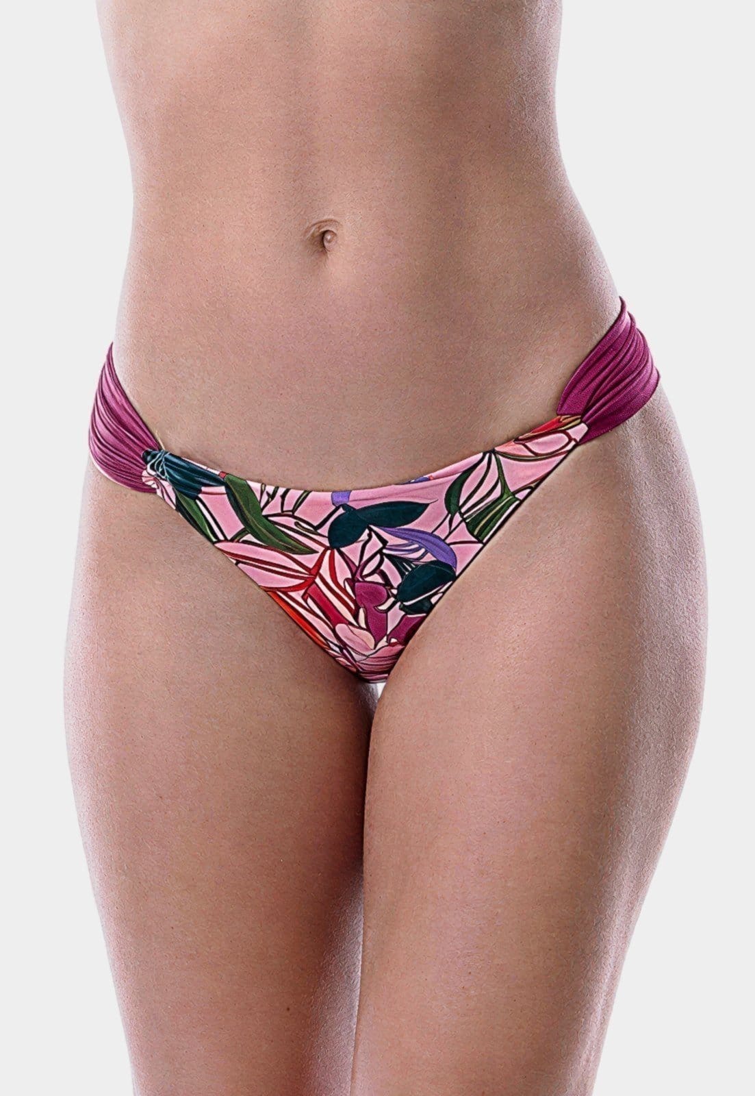 Vista principal Calcinha de Biquíni Summer Soul Empina Bumbum Com Faixa Lateral Folhagem Rosa Summer Soul estampado/rosa rosa