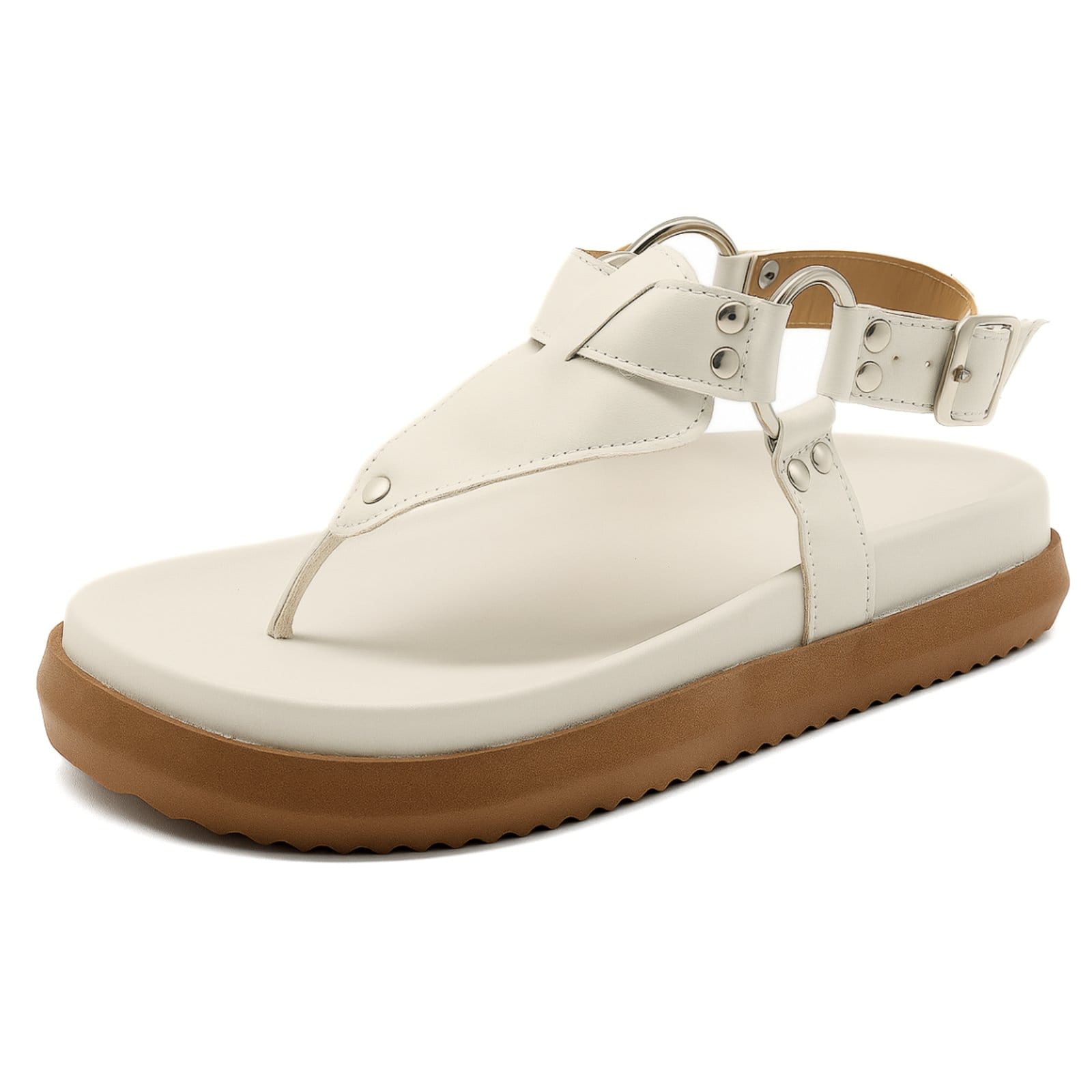 Chinelo Feminino Sandália Flatform Sola Biker Fashion Off White 005