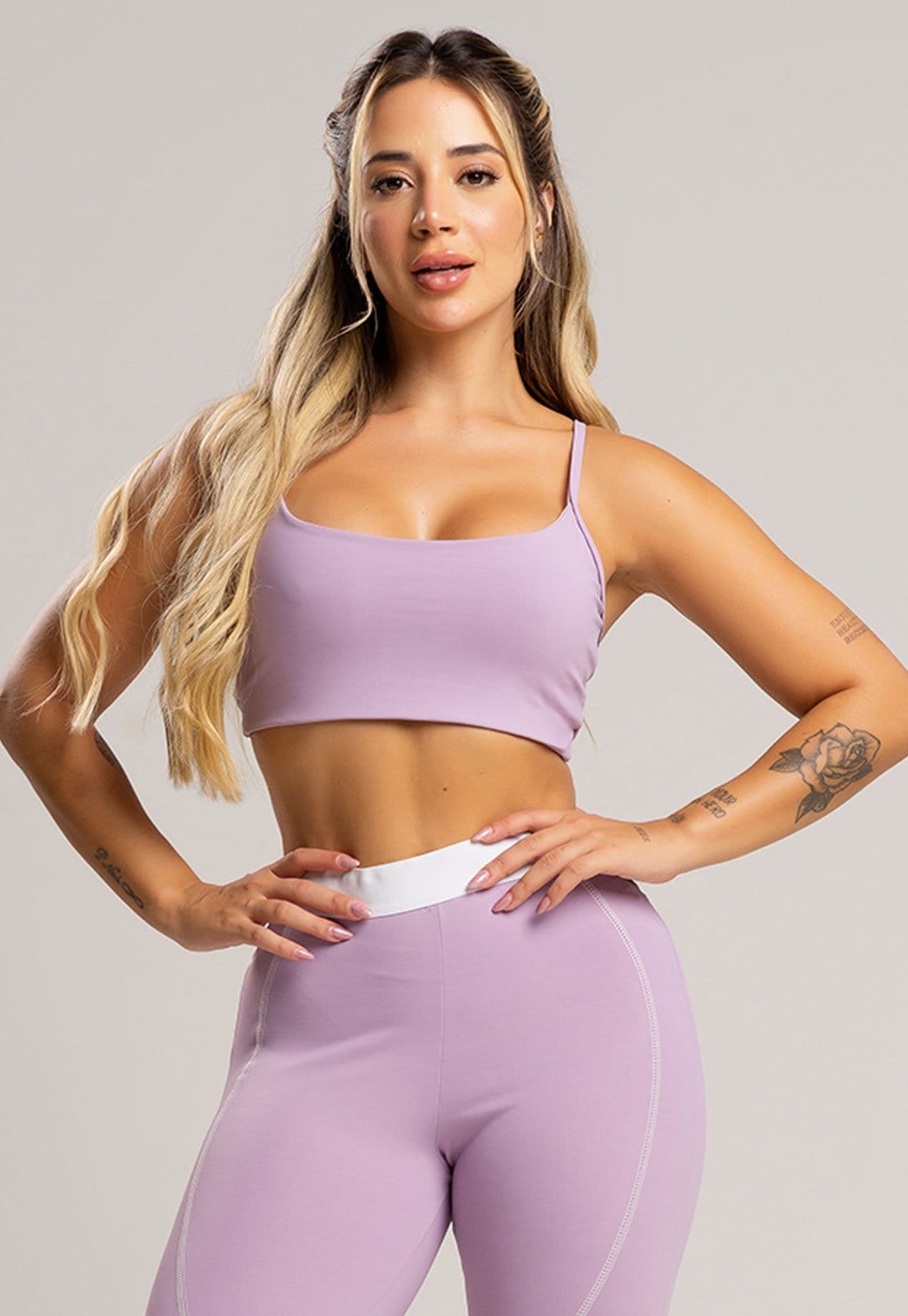Vista 2 Top Cropped MVB Modas Fitness Alcinha de Regulagem Poliamida Lavanda Mvb Modas lilás lavanda