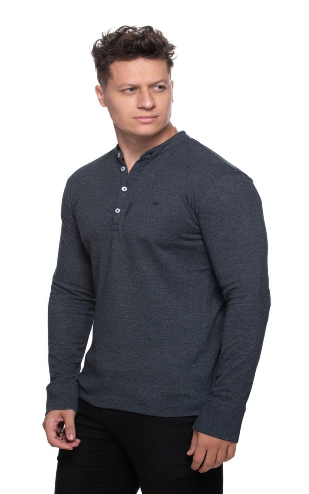 Vista 2 Camisa Gola Padre Rugby Aburguesia Slim Fit Cinza Alfaiataria Burguesia grafite