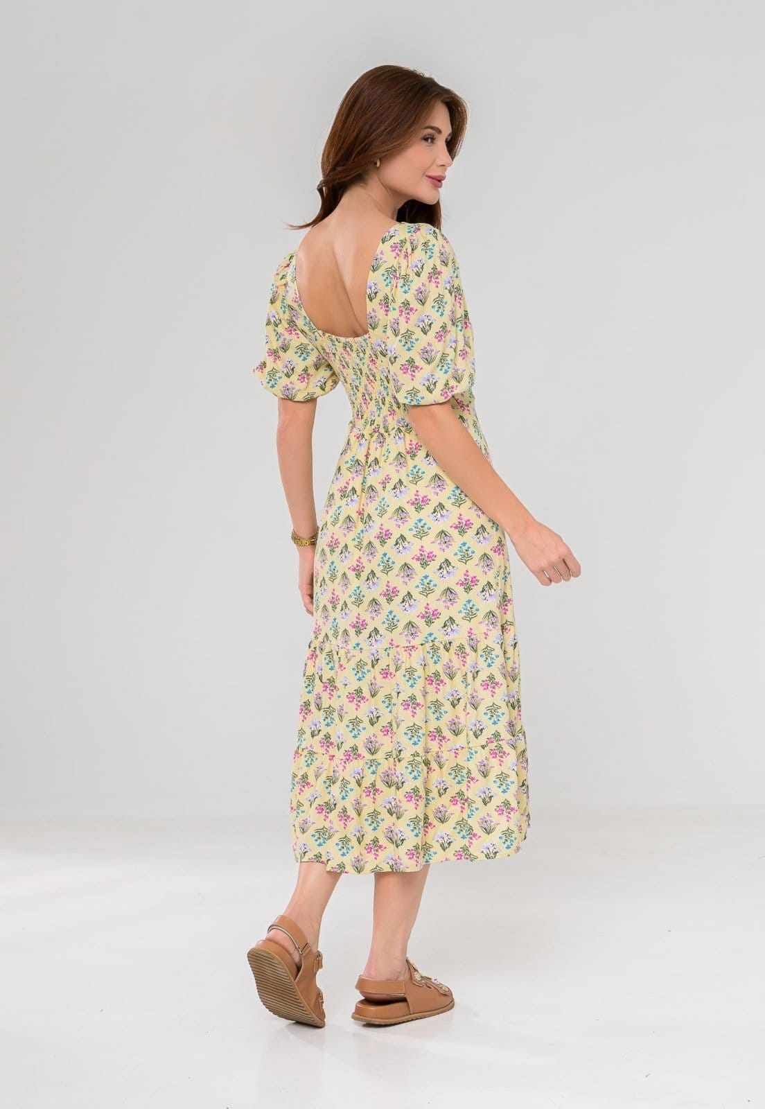 Vista 2 Vestido Aura Pietra Linho Floral Luzente Aura amarelo