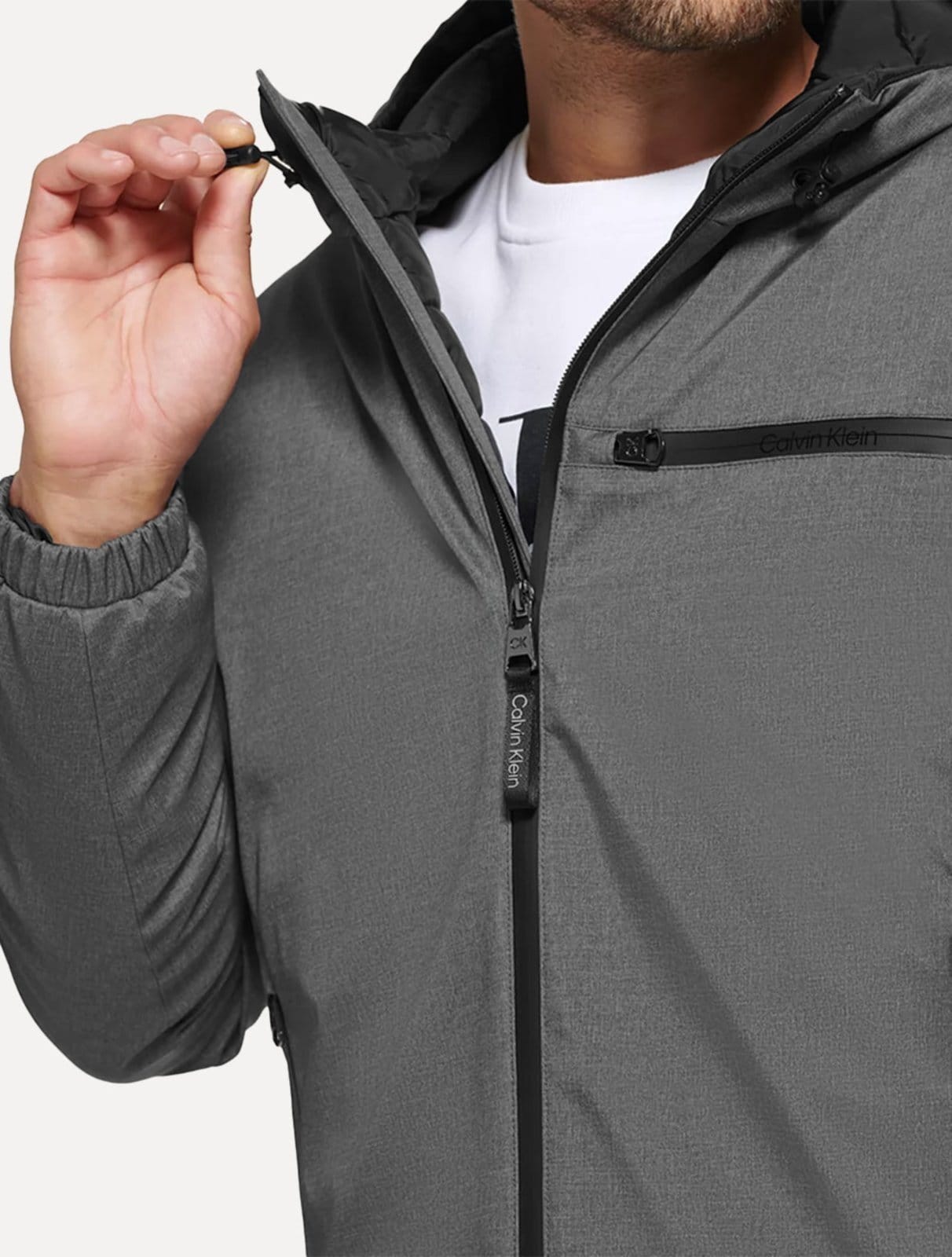 Vista 2 Jaqueta Calvin Klein Hooded CK Peito Mescla Escuro Calvin Klein cinza