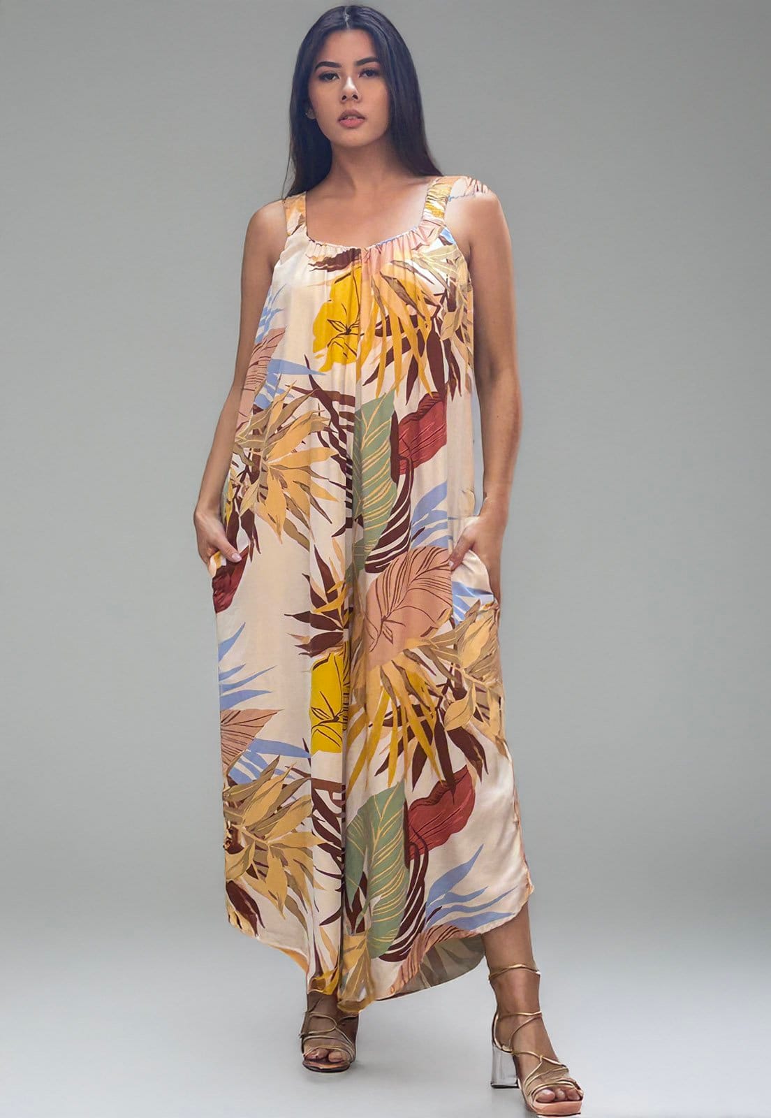 Macacão Amazonia Vital Saruel Viscose Alça com Elástico Estampa Aurora Suave