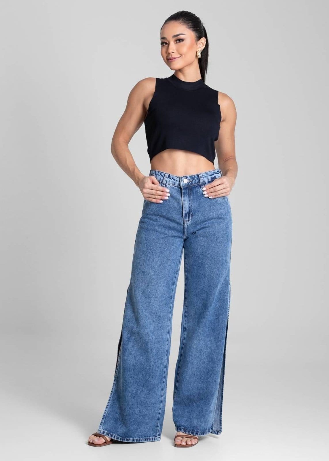Vista 2 Calça Jeans Sawary Wide Leg - 281794 Sawary azul