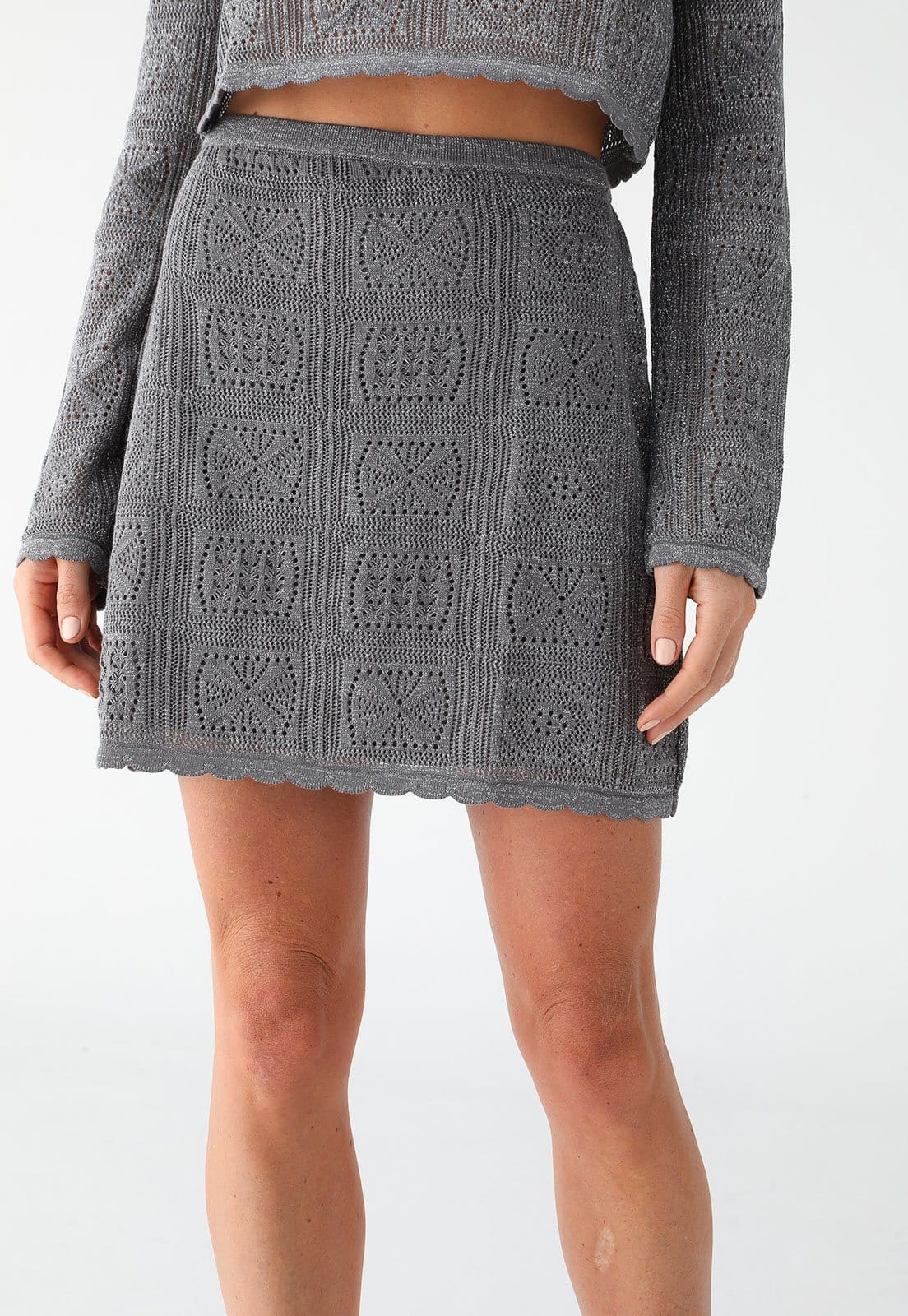 Saia Tricot Animale Jeans Curta Lurex