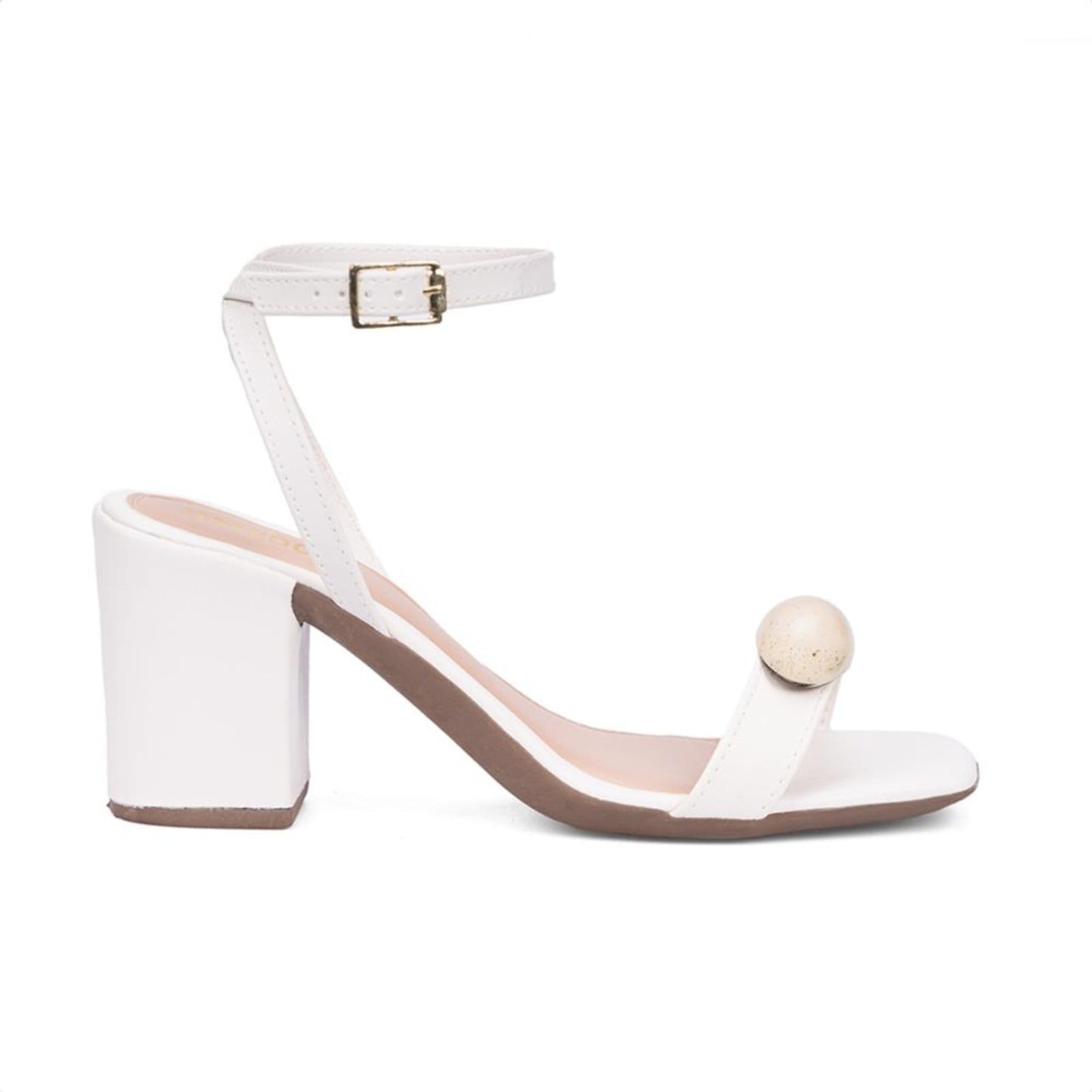 Vista 2 Sandália Feminina Off White Salto Alto Tira Com Aplique Metalizado Lesma Domidona off-white white