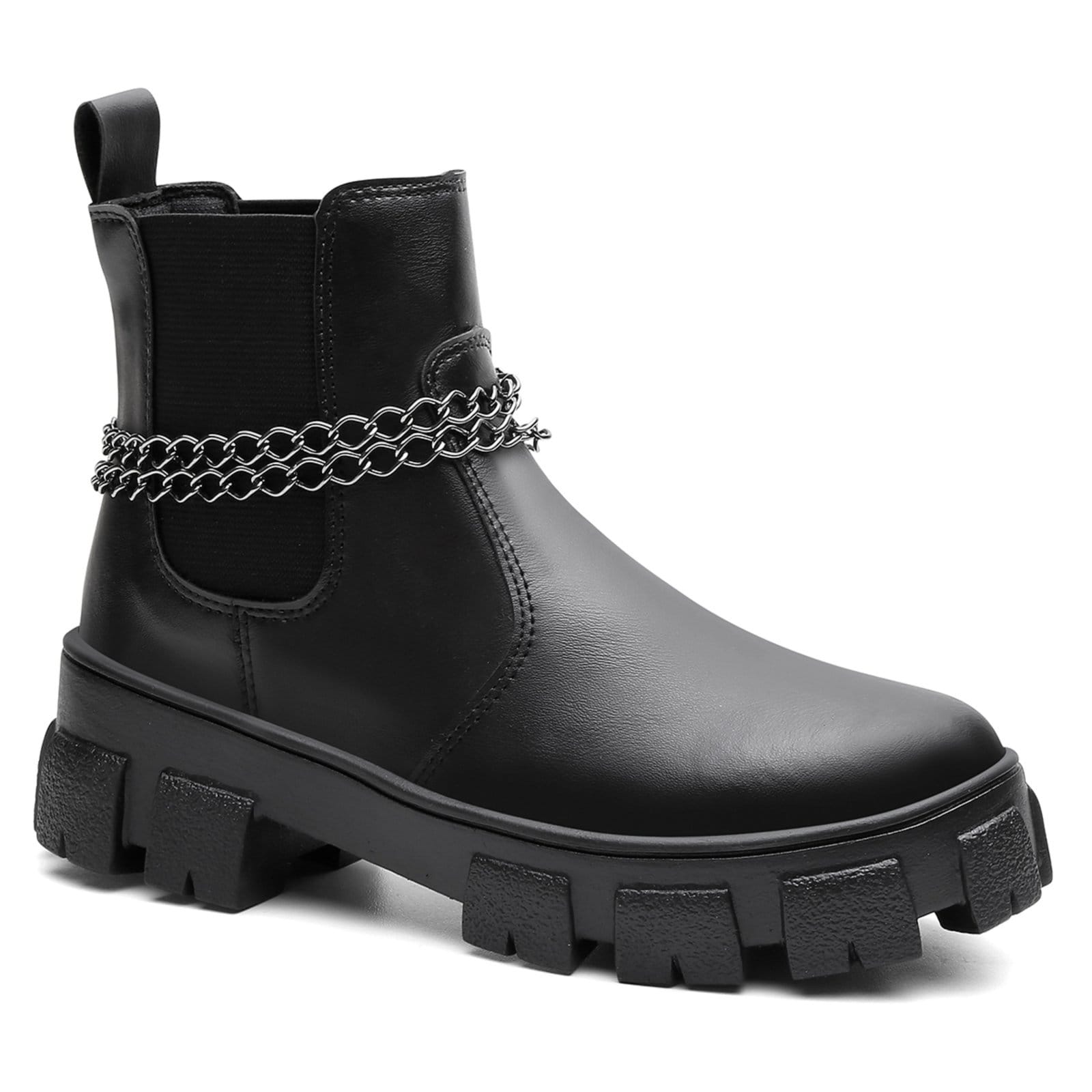 Vista 2 Bota Coturno Feminina Chelsea Preta Salto Tratorada Cano Curto Santa Rosa preto