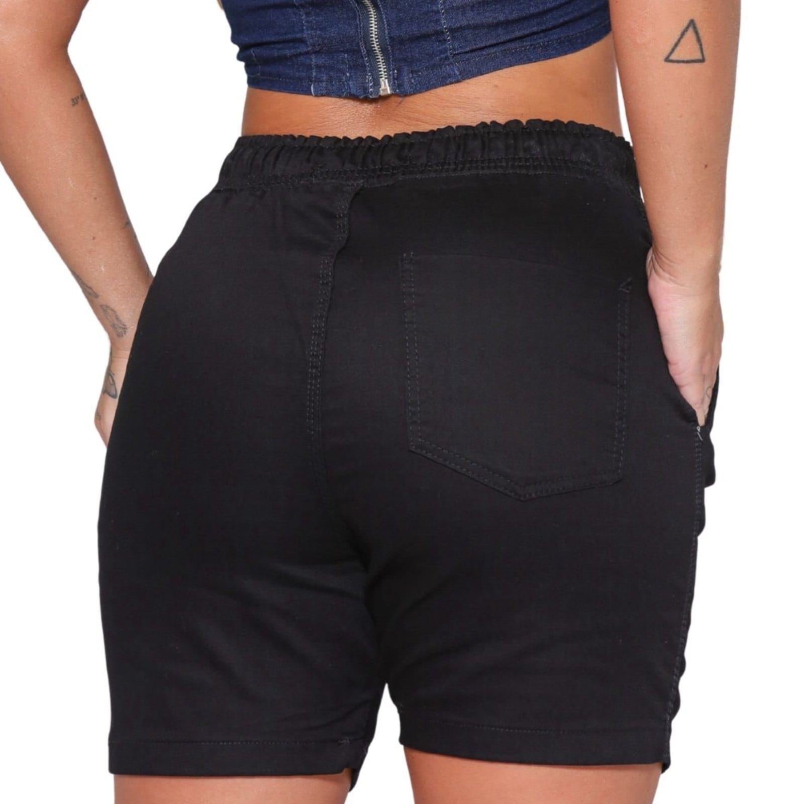 Vista 2 Shorts Feminino Sarja Com Elastico Jeans Loka preto