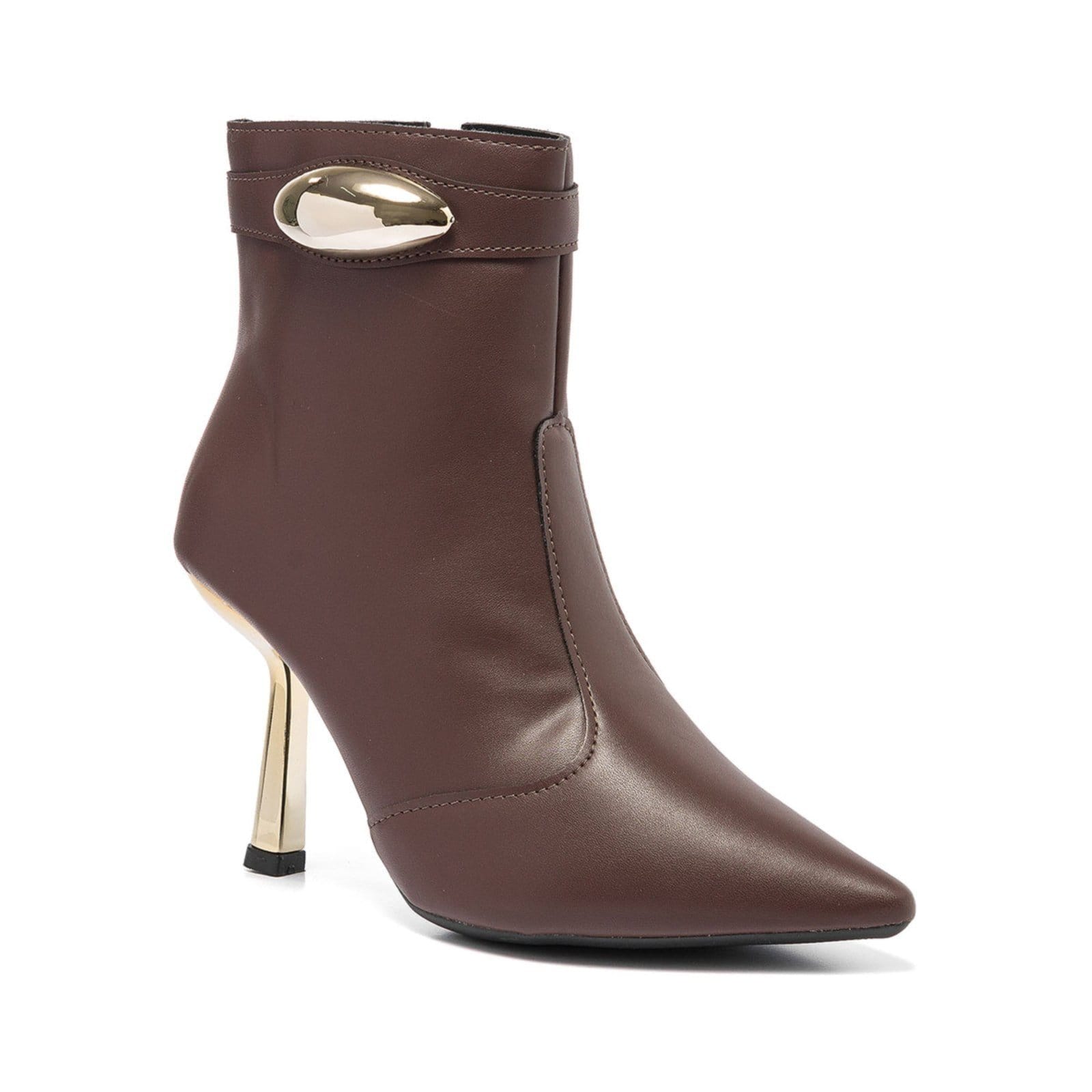 Bota Feminina Stesy Shoes Cano Curto Bico Fino Salto Metalizado Lesma