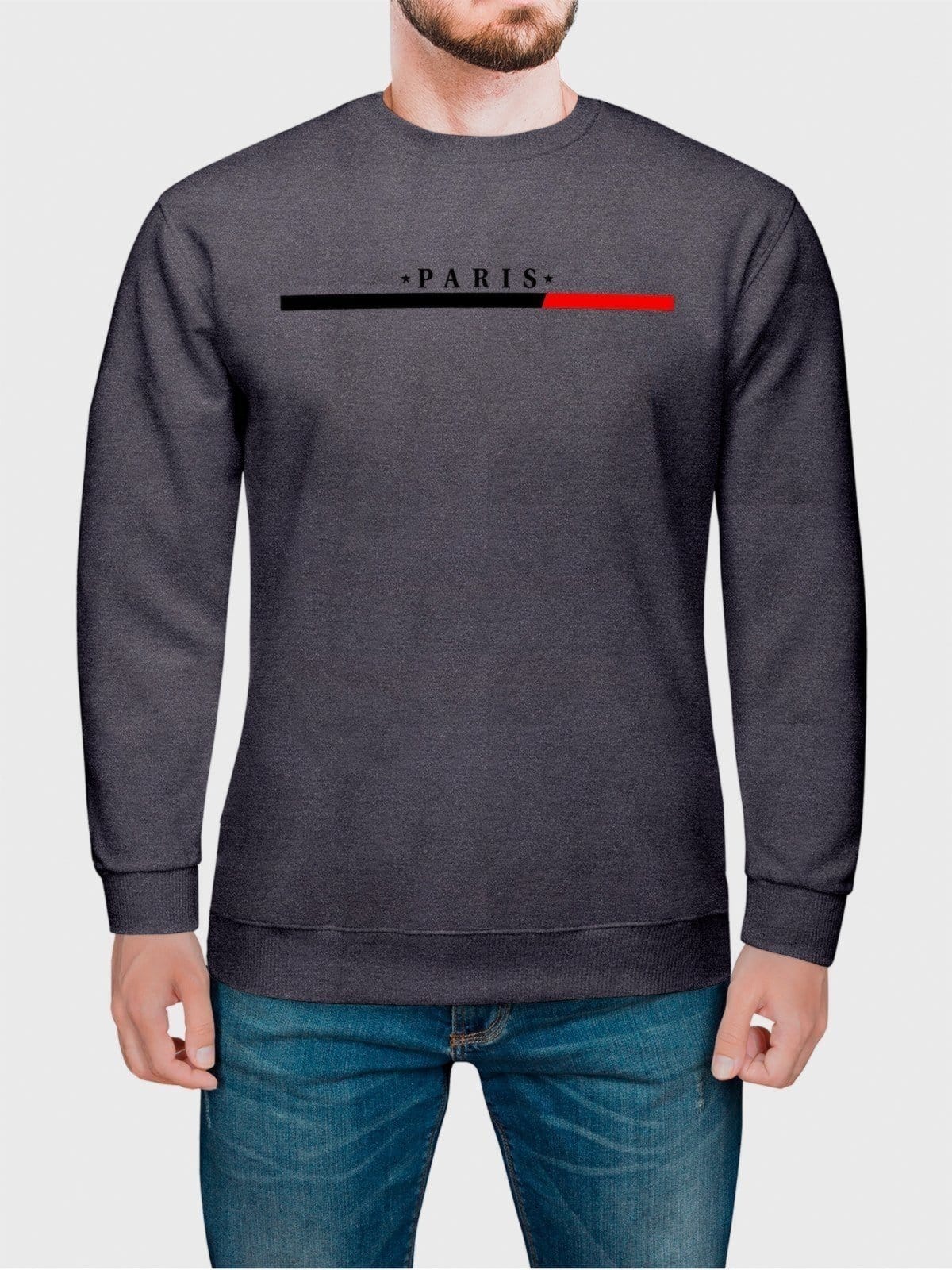 Moletom Gola Redonda Masculino Flanelado Estampa Paris Chumbo