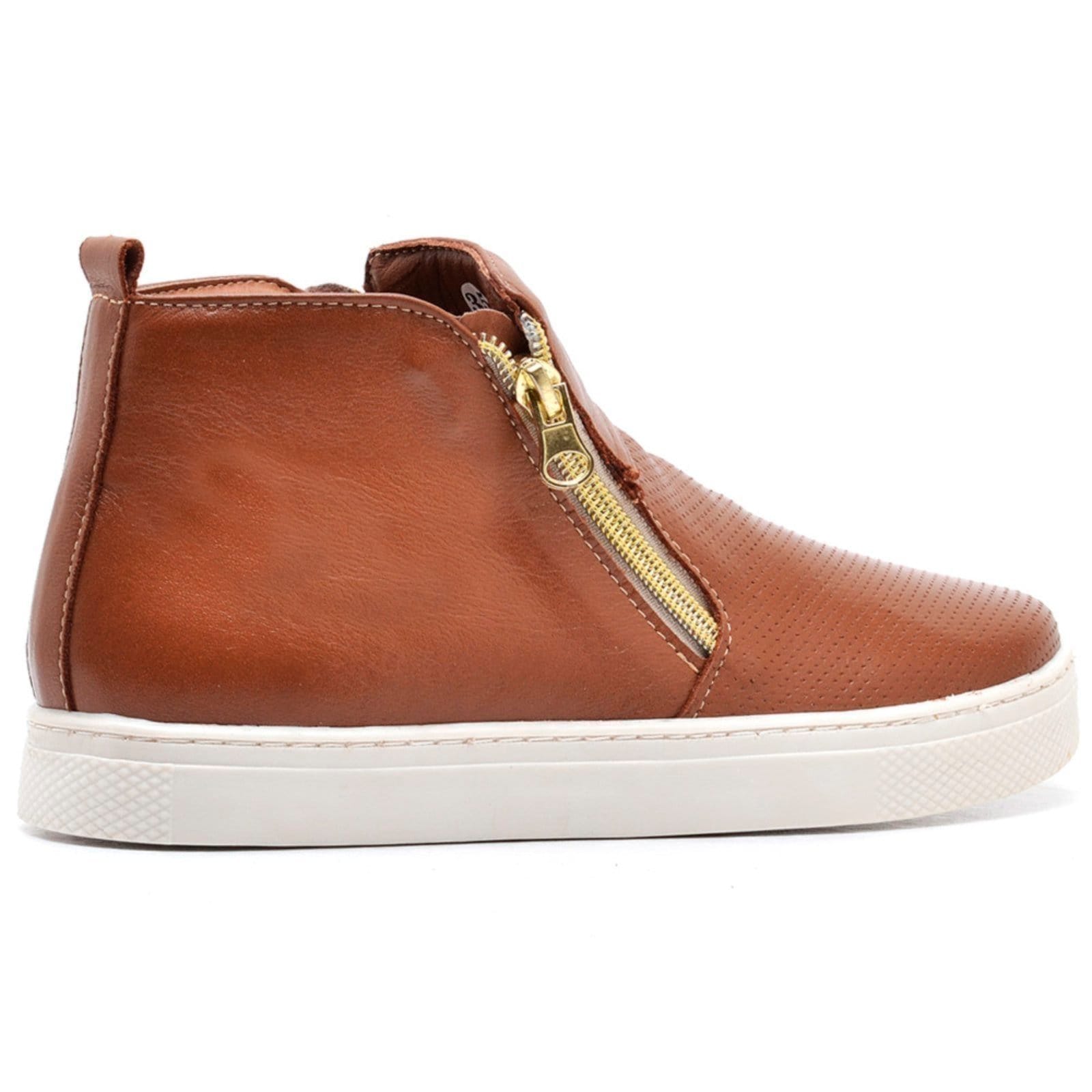 Vista 2 Tênis Cano Alto Nine4 Slip on Casual Em Couro Nine4 caramelo