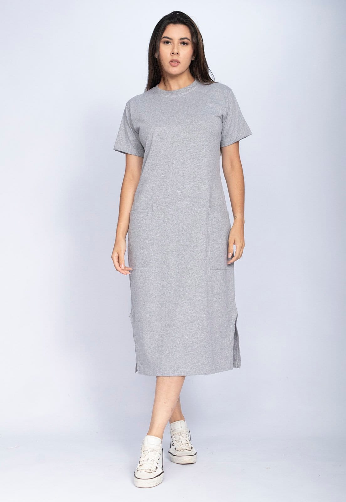 Vista 2 Vestido Cabanafree Midi Easy Algodão Manga Curta Mescla Cabanafree cinza