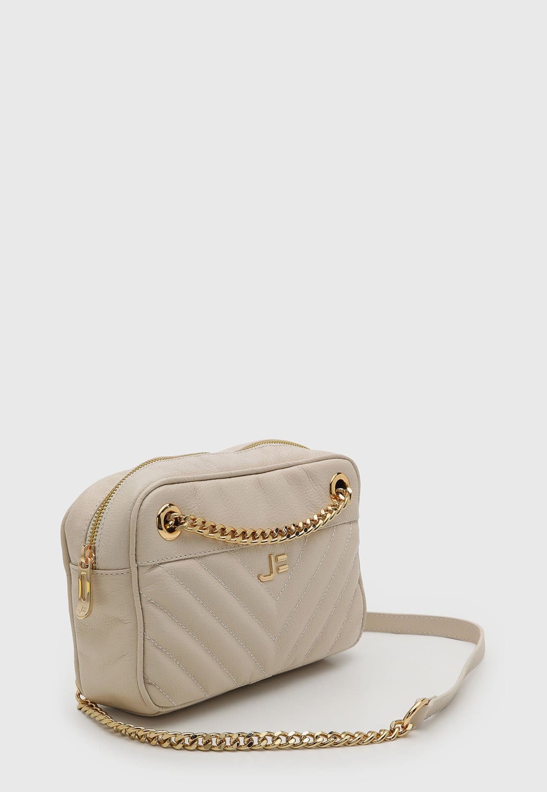 Vista 2 Bolsa Feminina Jorge Bischoff Média Corrente Dourada Jorge Bischoff bege