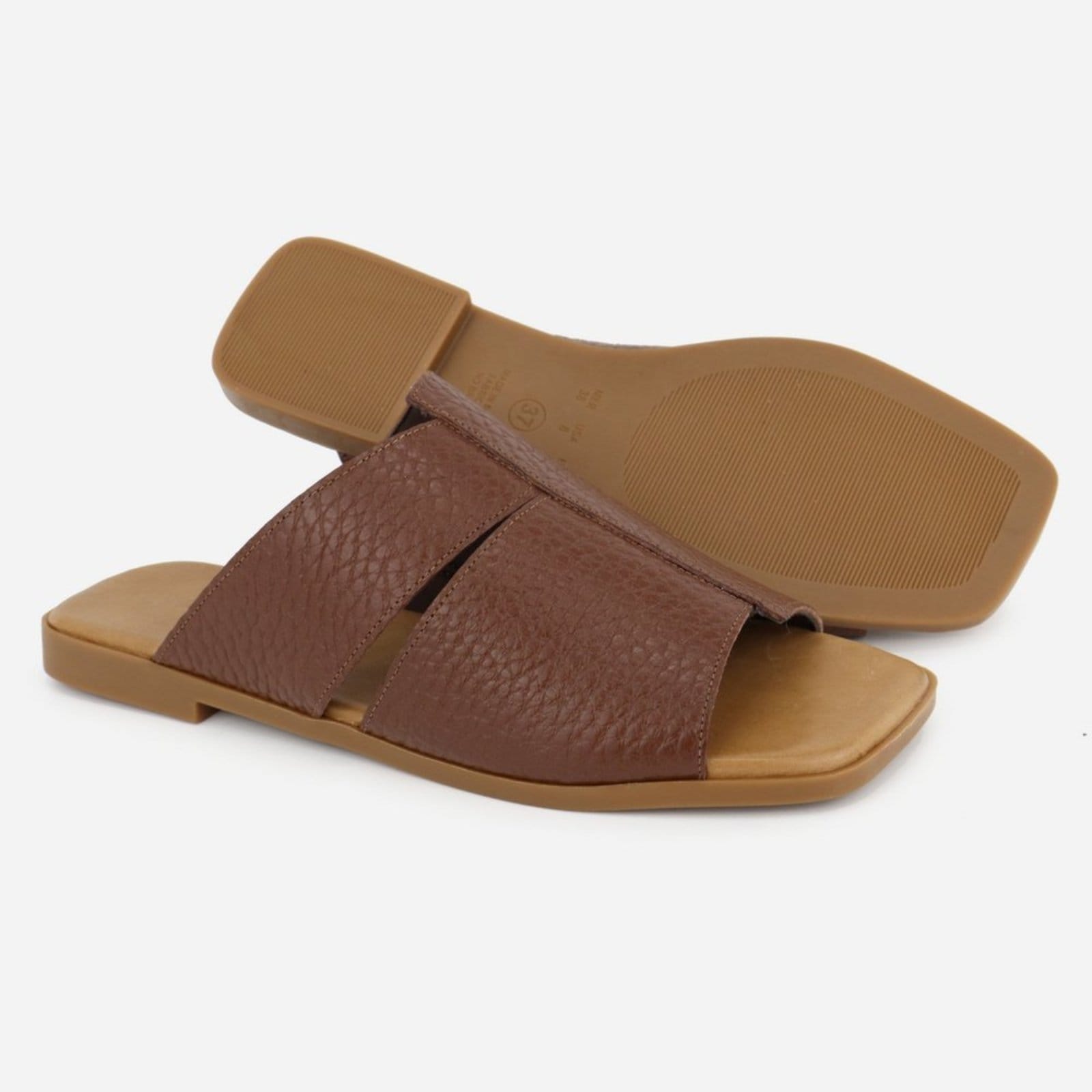 Vista 2 Rasteira Couro Maria Paula Calce Fácil Tiras Largas MARIA PAULA marrom