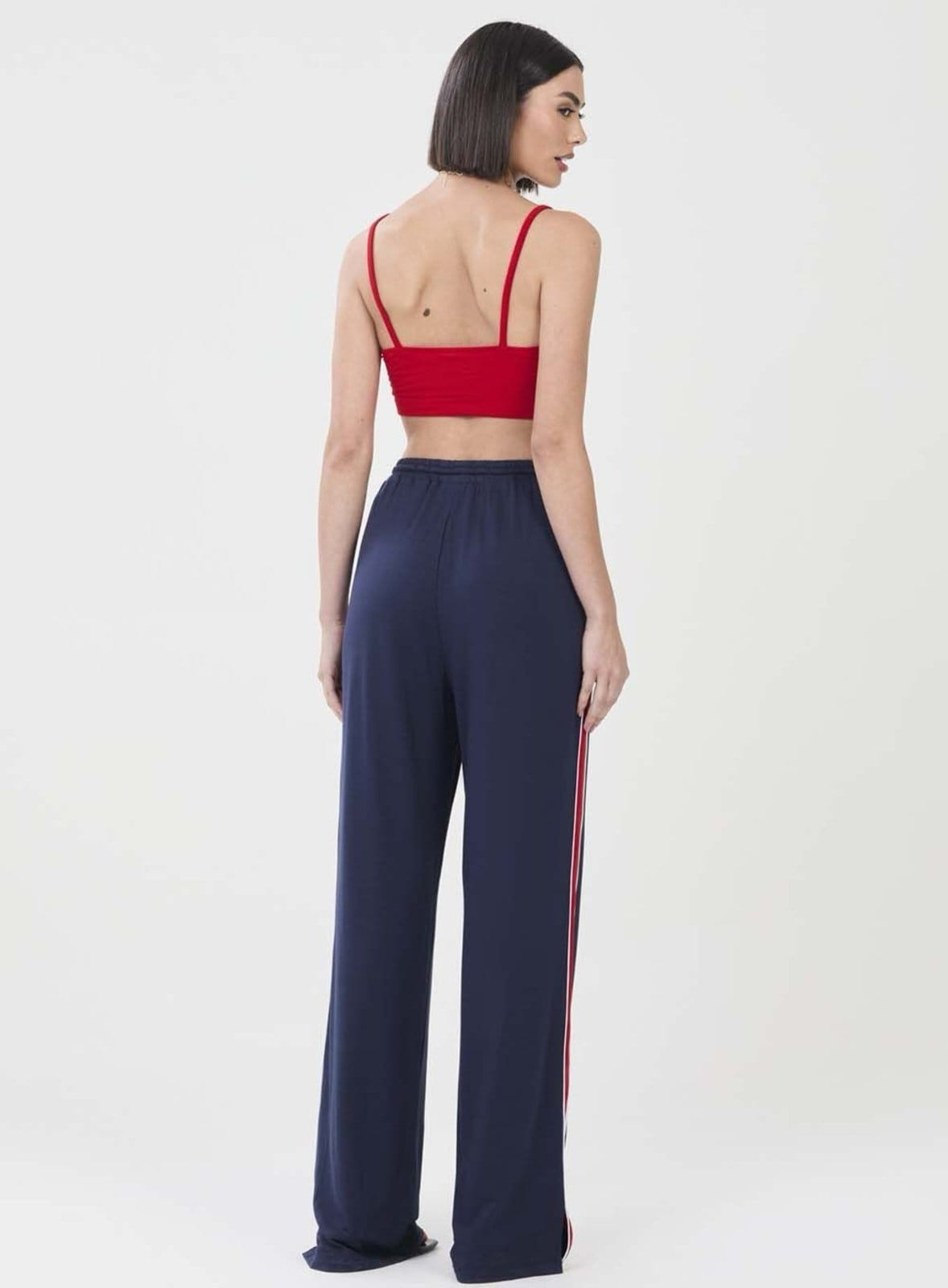 Vista 2 Calça Feminina Wide Leg Listras Laterais Colcci CLC Vermelho Colcci CLC azul