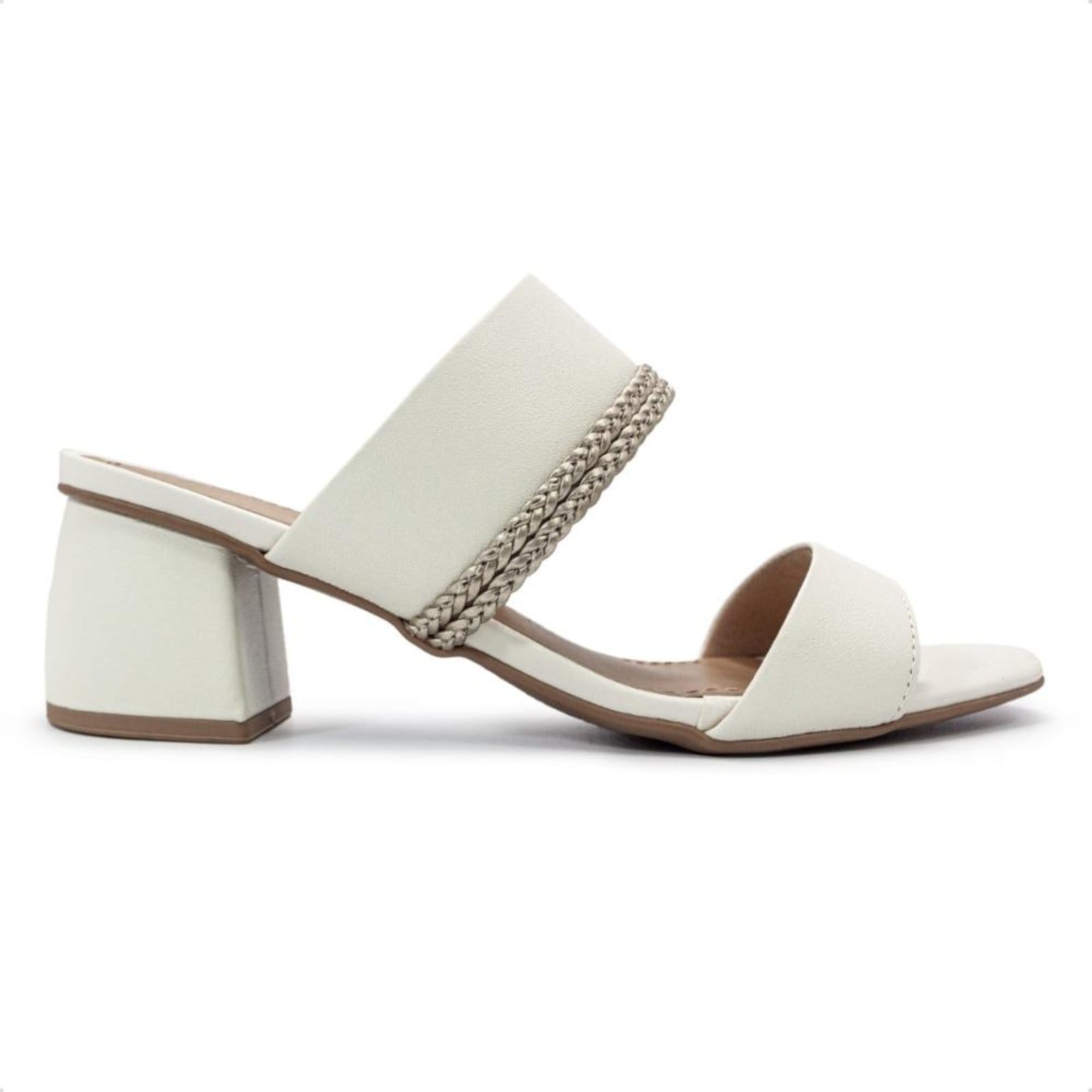 Vista principal Tamanco Usaflex Feminino Couro Salto Bloco Tira Trançada Casual AM32003 Off-white Usaflex off-white white