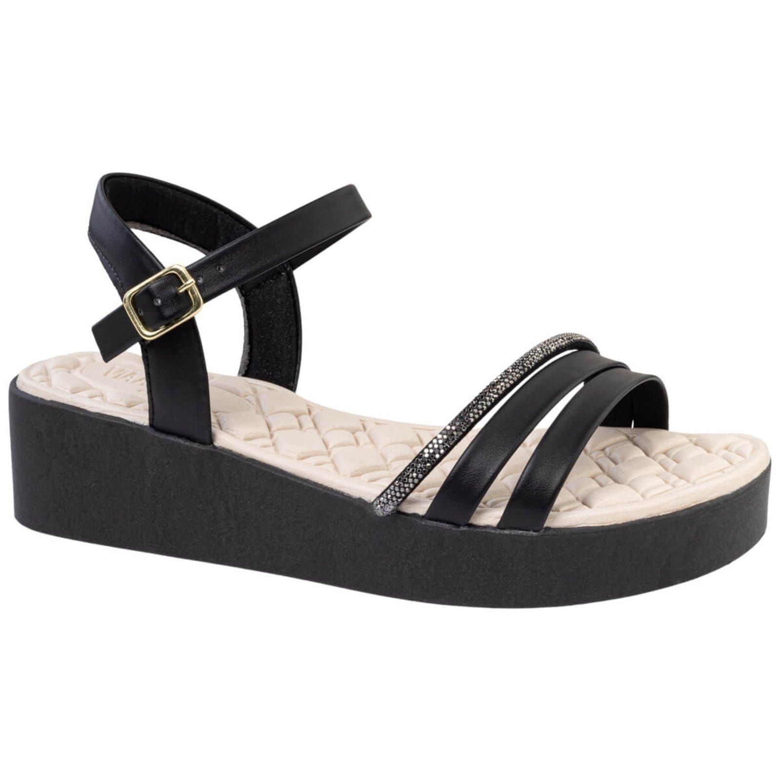 Sandalia Feminina Anabela Ortopédica Anatômica Strass Confortavel Via Angel 8501