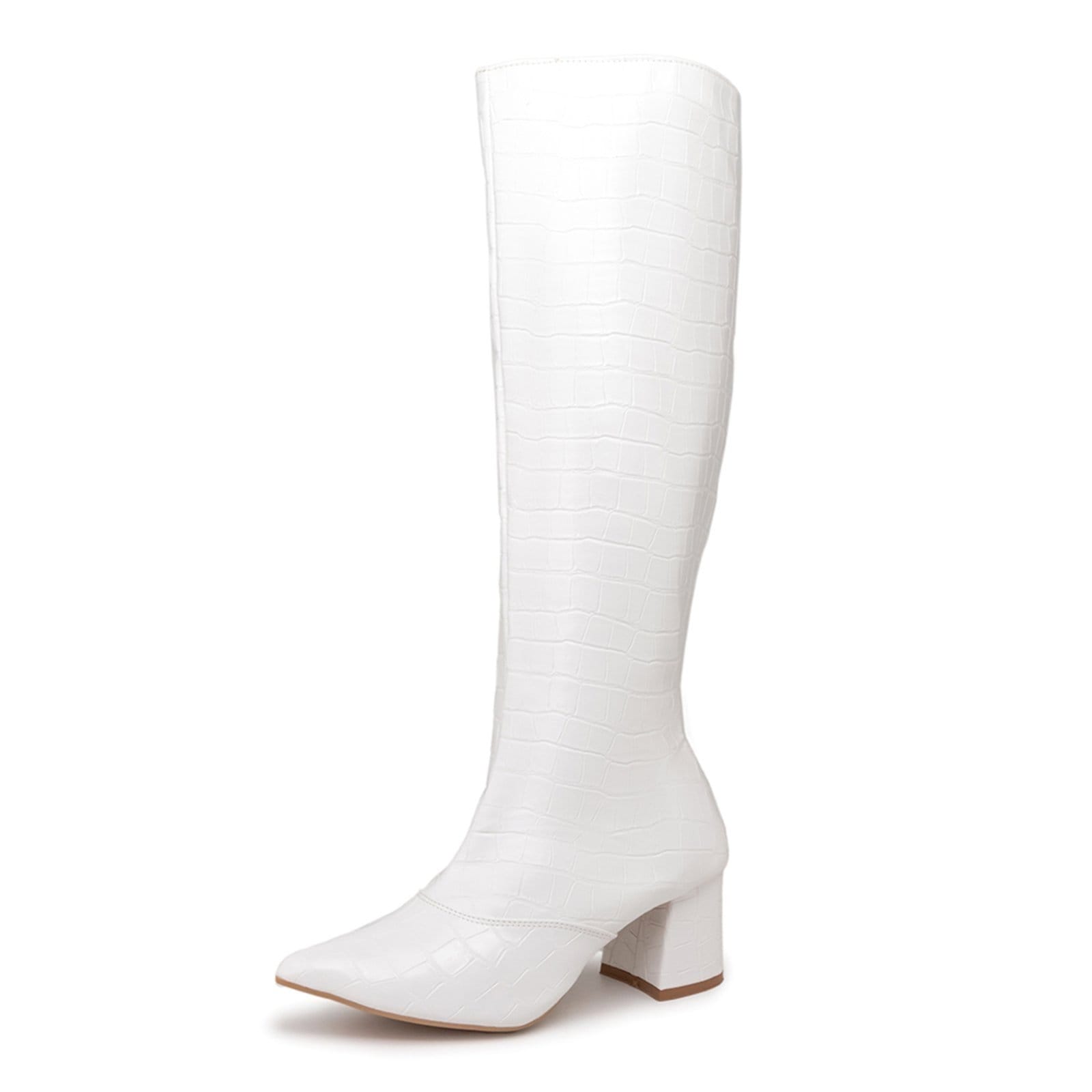 Vista 2 Bota Feminina Salto Bloco Bico Fino 190212 Craquelê Sete Sales branco