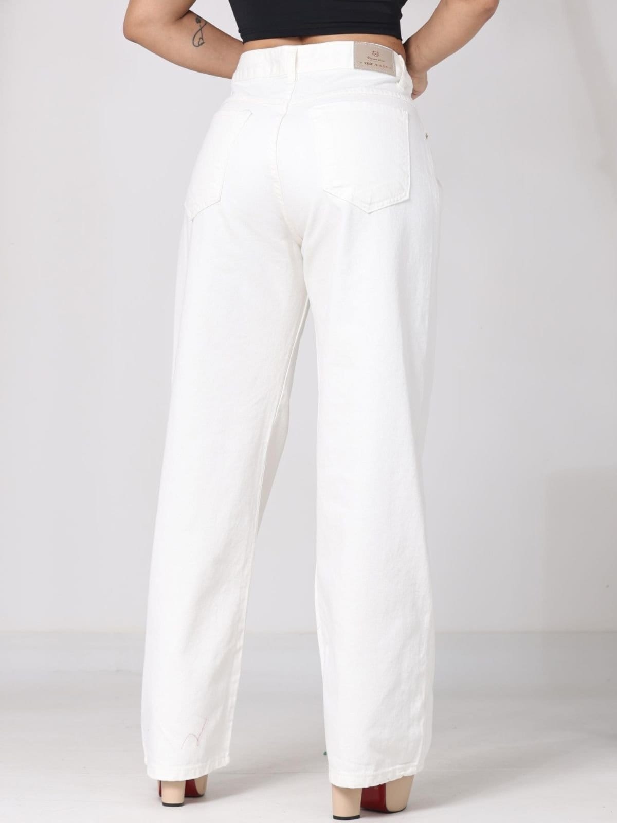 Vista 2 Calça Donna De Paula Wide Leg Off White Cintura Alta Pantalona Donna de Paula branco white