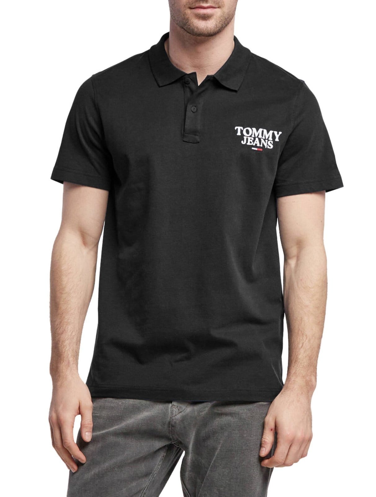 Vista principal Polo Tommy Jeans Masculina Malha Regular Washed Jersey Preta Tommy Hilfiger preto