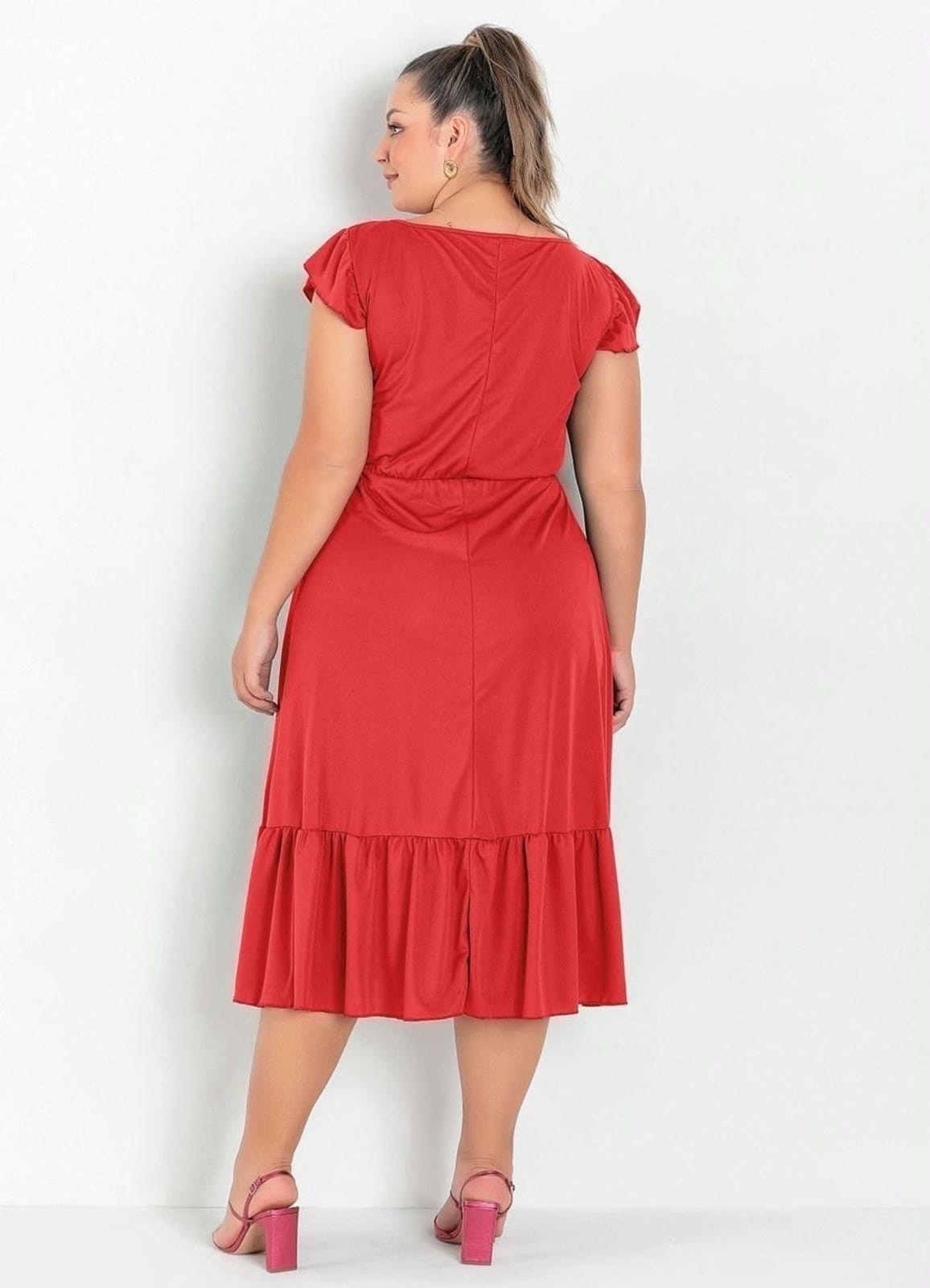 Vista 2 Vestido Midi Com Franzidos Plus Size Marguerite laranja