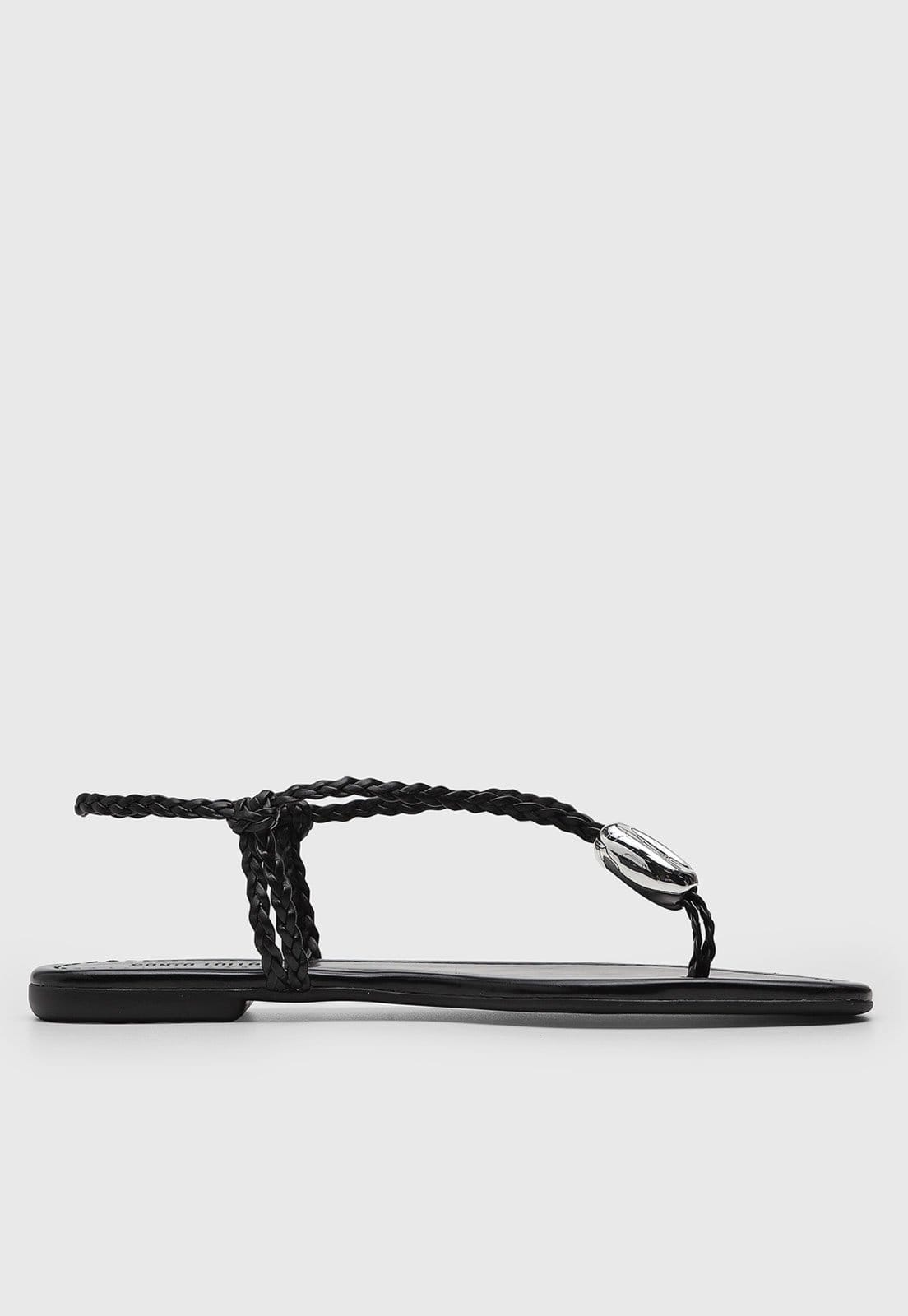 Vista 2 Rasteira Feminina Santa Lolla Tiras Trançadas Preta Santa Lolla preto