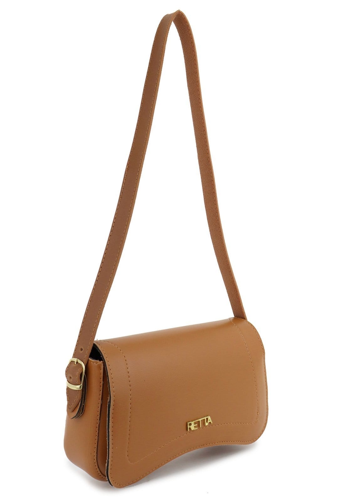 Vista 2 Bolsa Feminina de Ombro Estruturada Elegante com Alça Regulável e Fecho Retta Oficial caramelo/preto