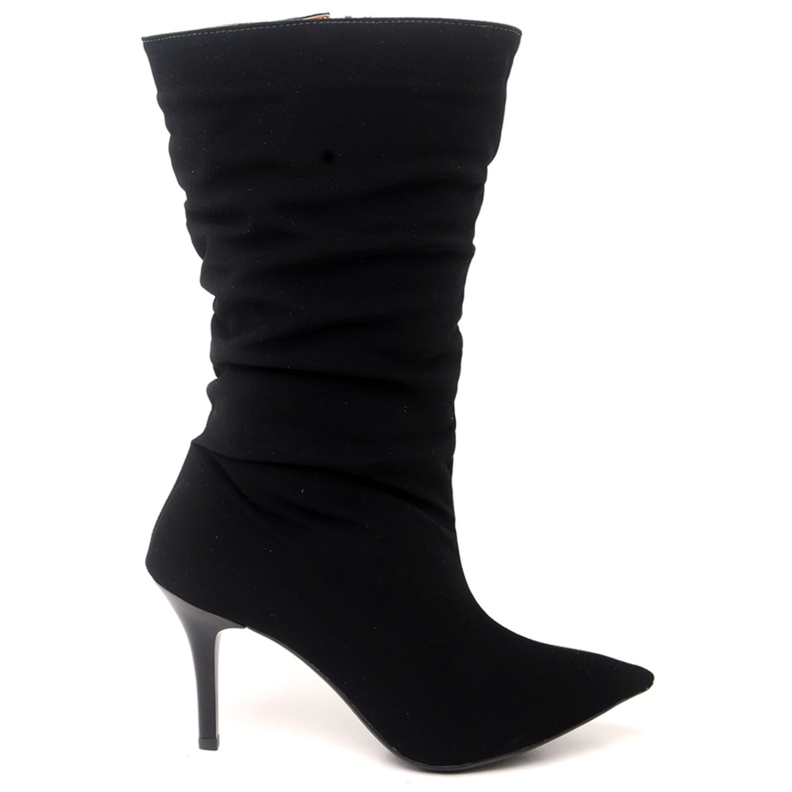 Vista 2 Bota Cano Médio Enrugado Salto Fino Médio em Couro ZAFREM preto